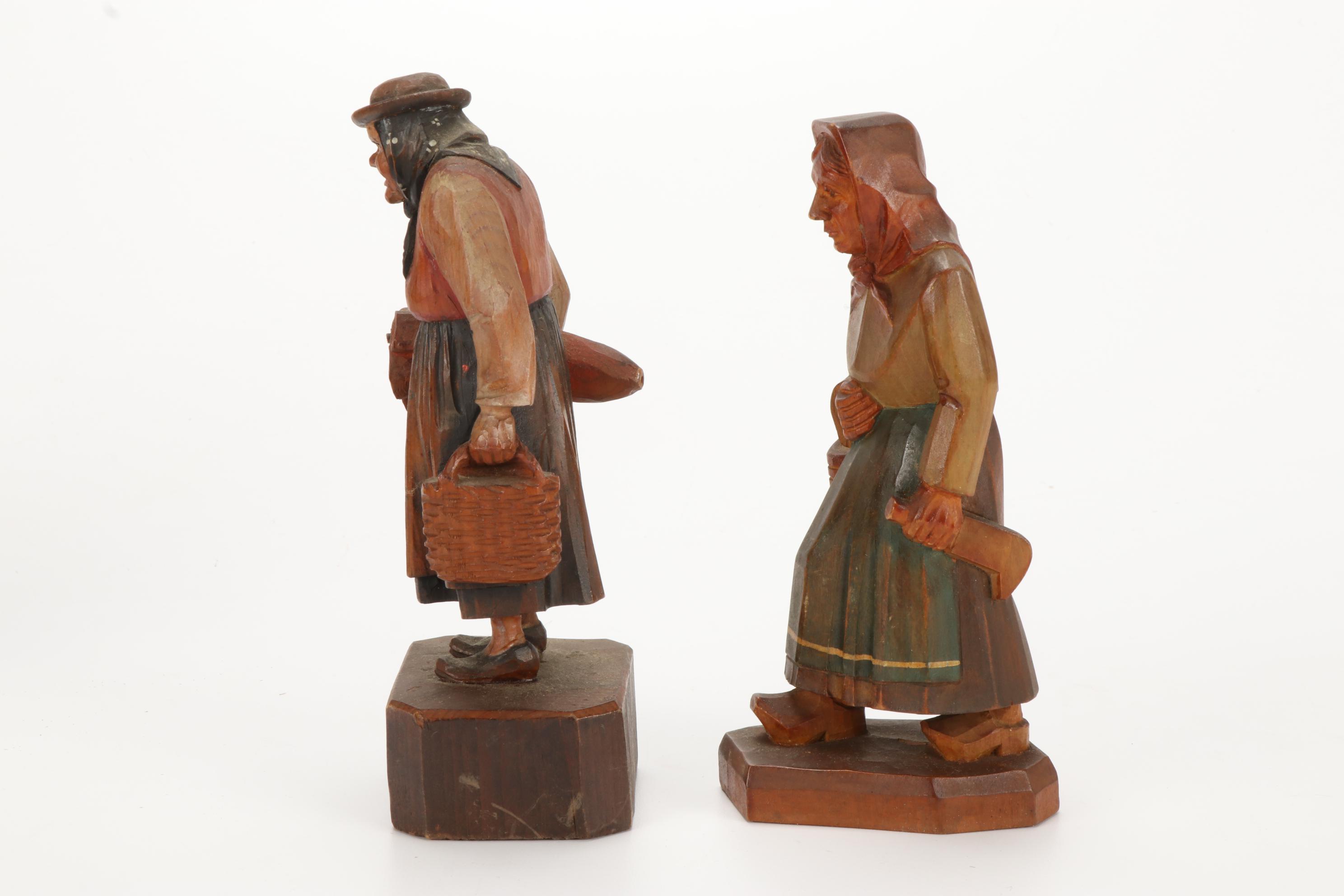 German Reinhold Merkelbach Stoneware Mugs and Hand Carved Wooden Figurines