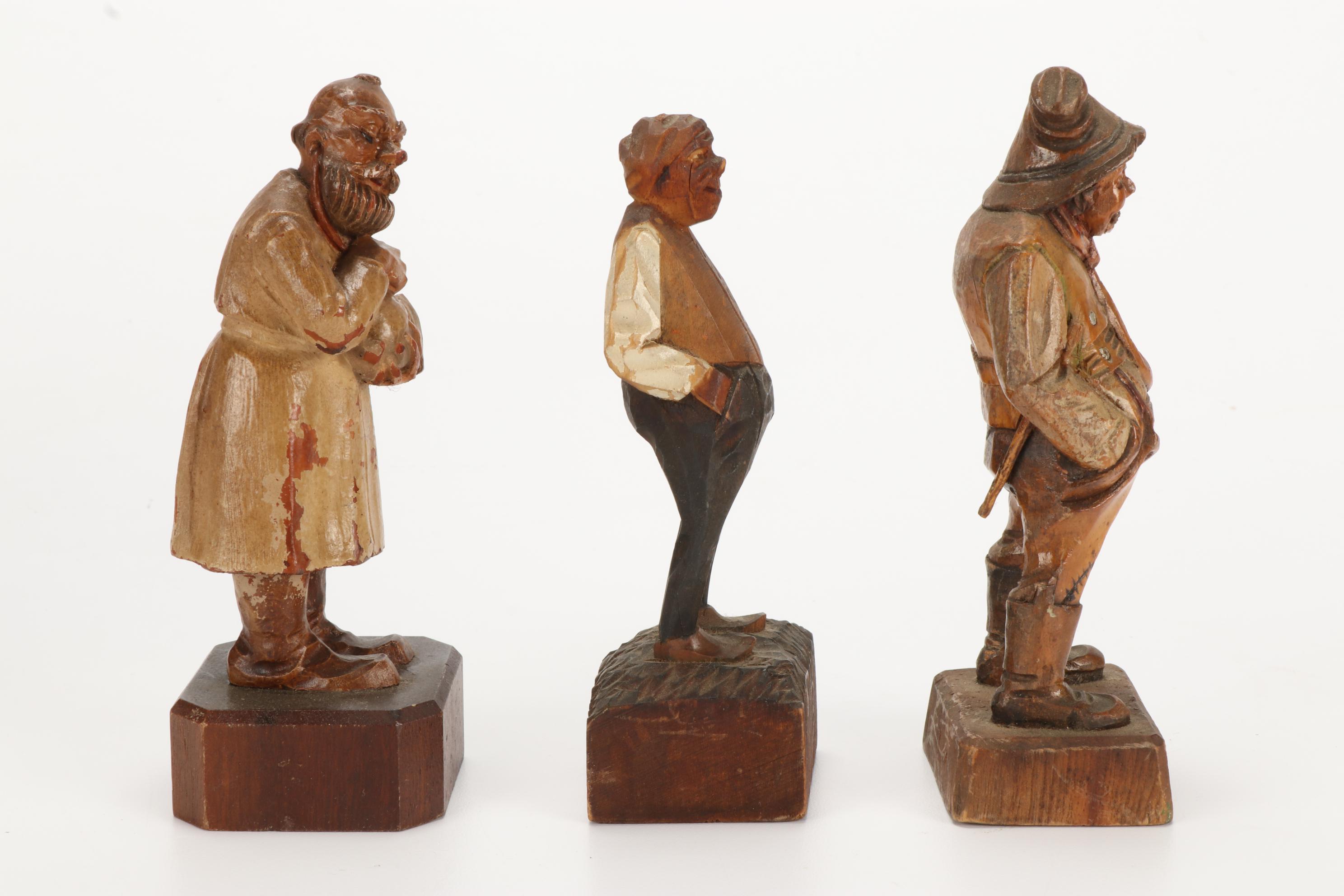 German Reinhold Merkelbach Stoneware Mugs and Hand Carved Wooden Figurines