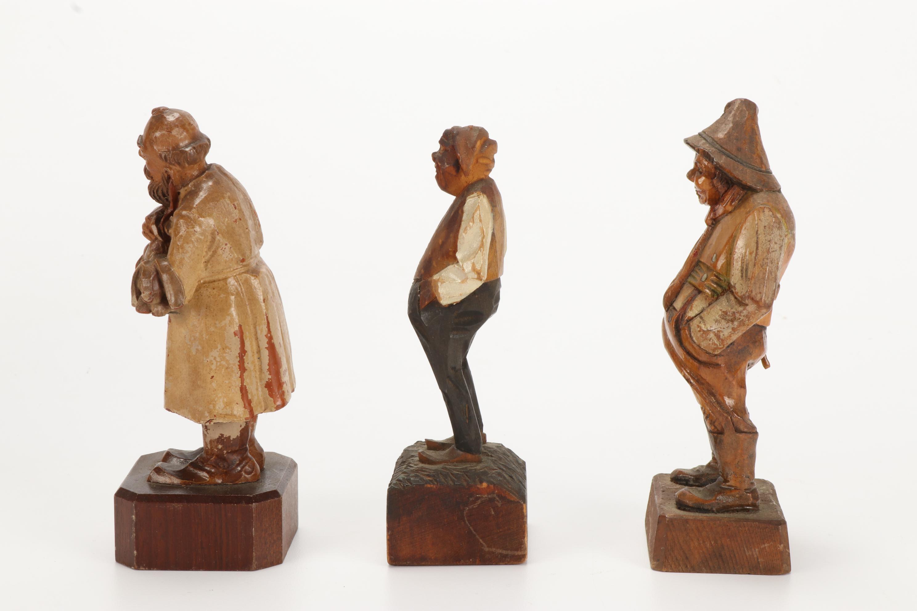 German Reinhold Merkelbach Stoneware Mugs and Hand Carved Wooden Figurines