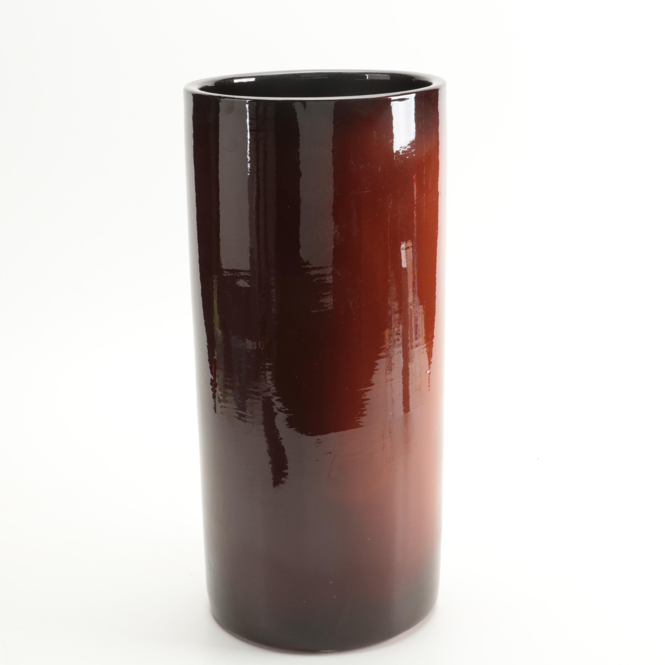 Weller Pottery Standard Glaze Poppy Cylinder Umbrella Stand, Early 20th Century