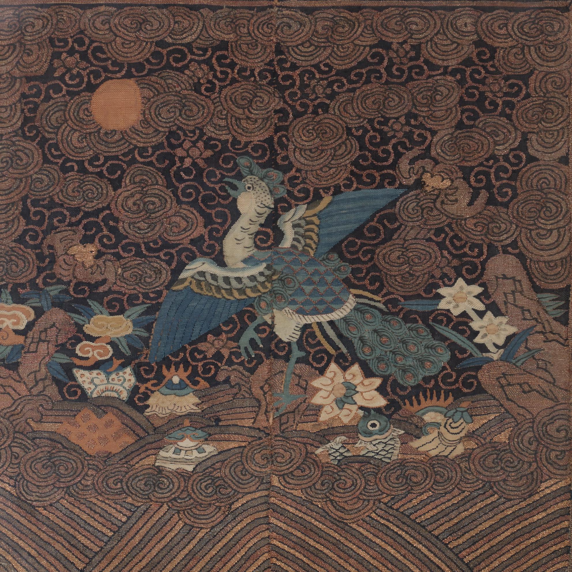 Chinese Qing Dynasty Embroidered Silk and Woven Kesi Civil Rank Badges