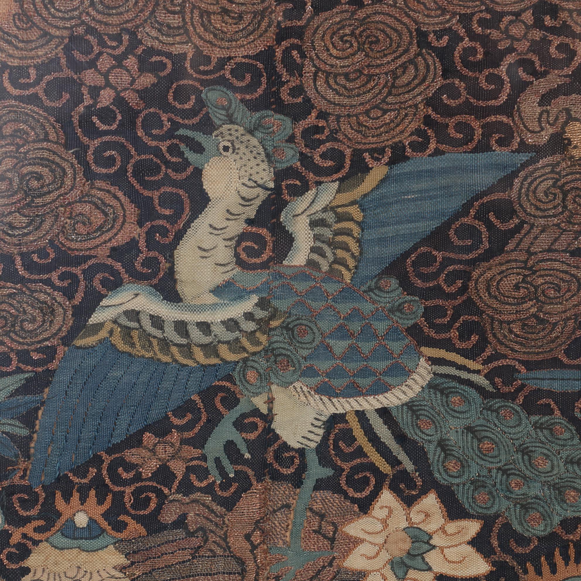 Chinese Qing Dynasty Embroidered Silk and Woven Kesi Civil Rank Badges