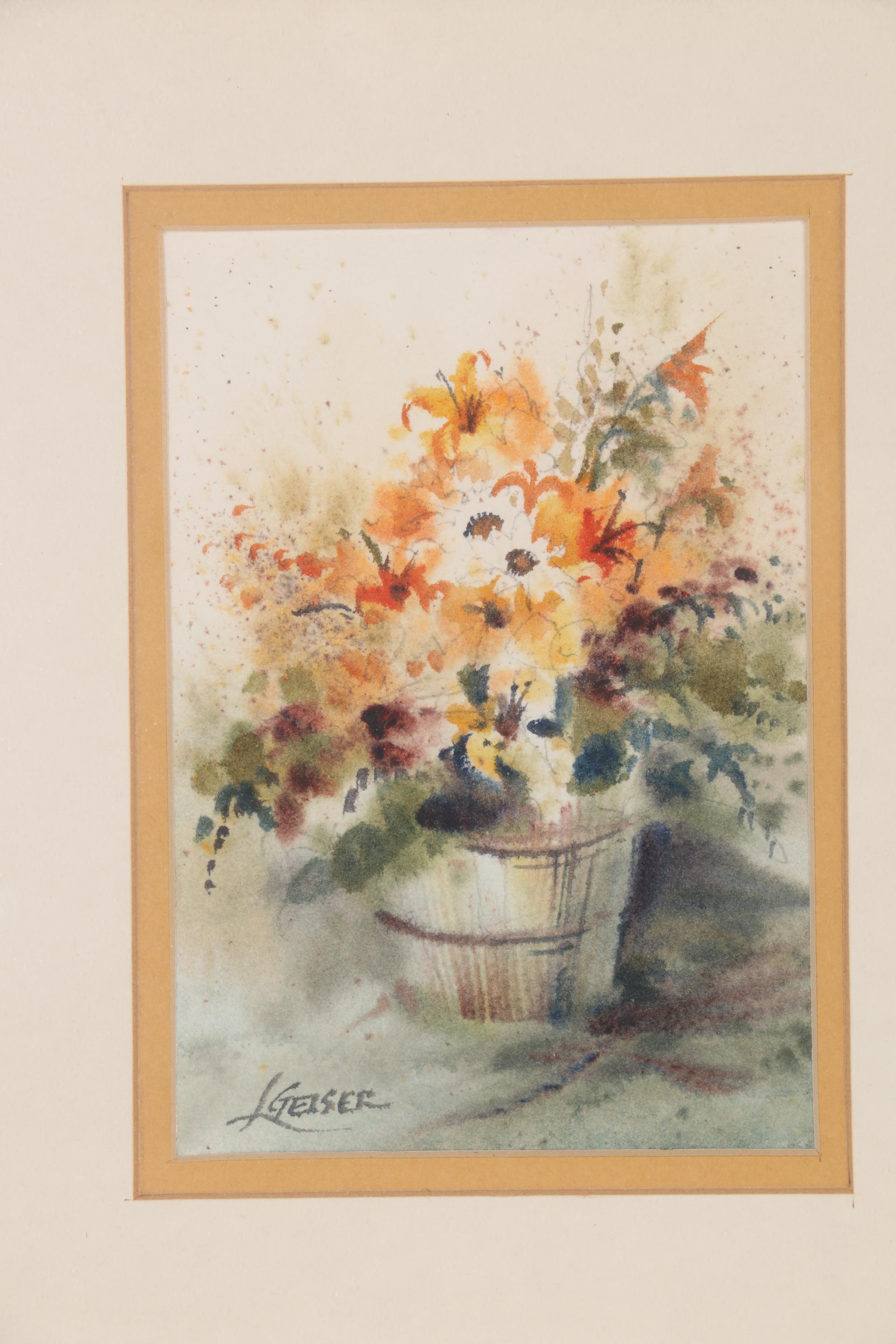 Lucile Geiser Floral Watercolor Paintings, Late 20th Century