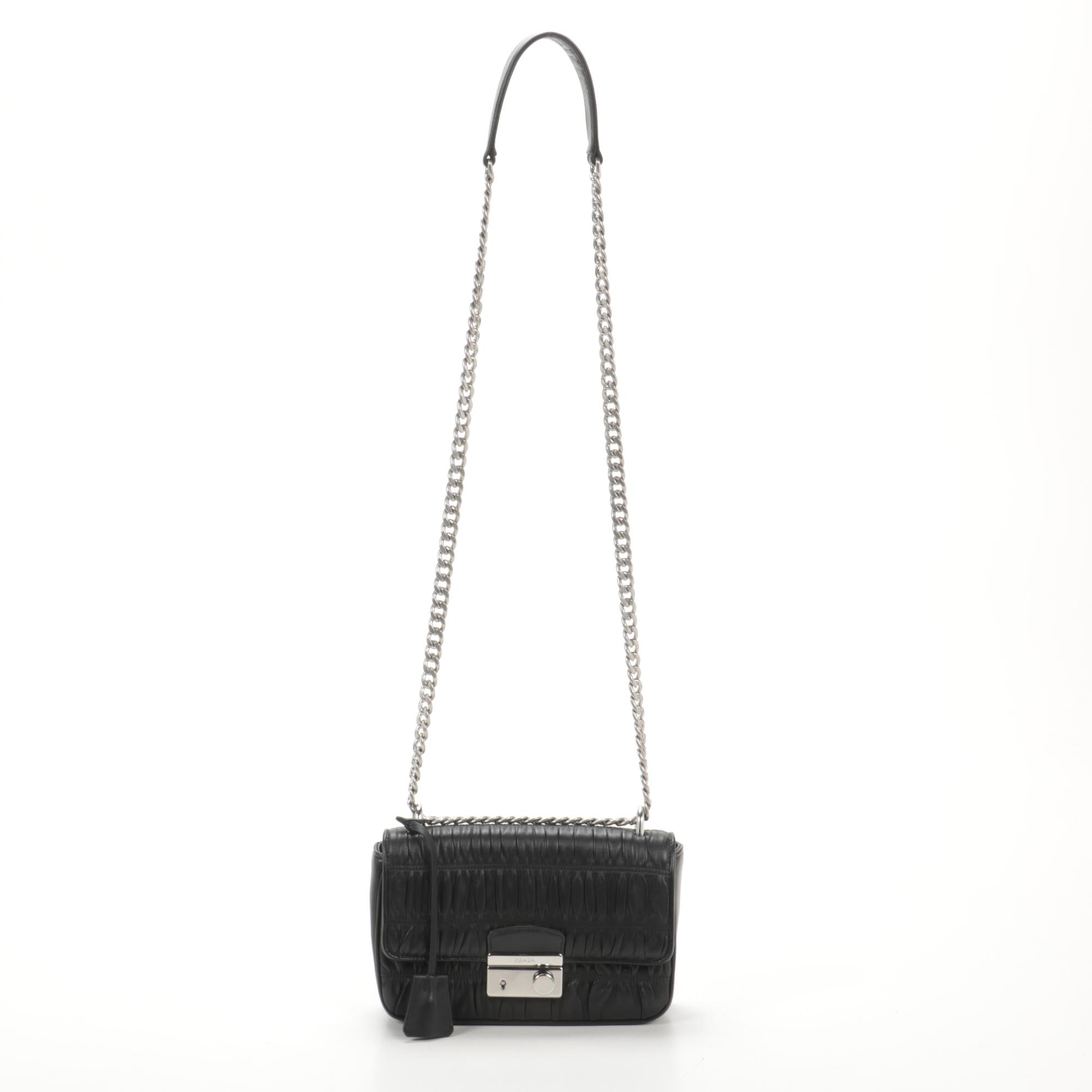 Prada Small Sound Crossbody Bag in Black Nappa Gaufre Leather
