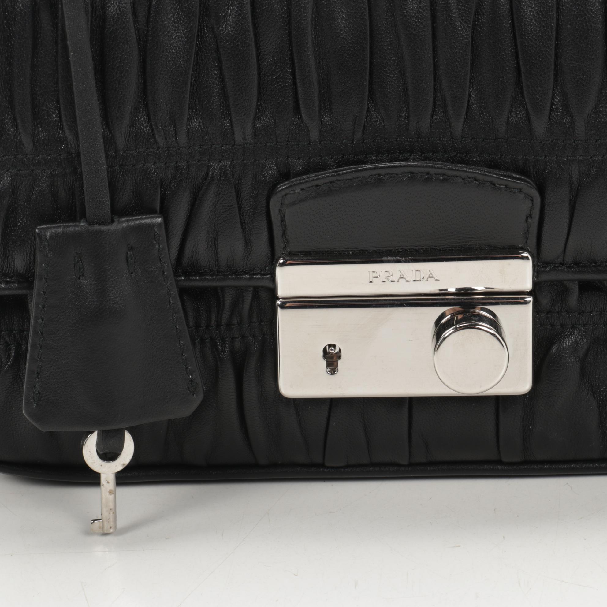 Prada Small Sound Crossbody Bag in Black Nappa Gaufre Leather