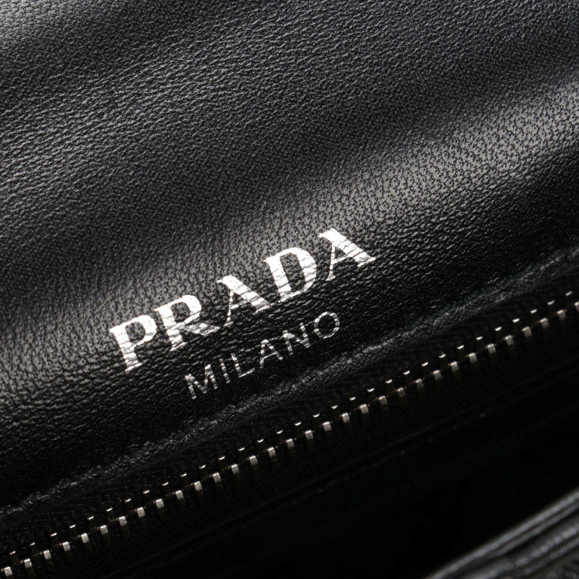 Prada Small Sound Crossbody Bag in Black Nappa Gaufre Leather