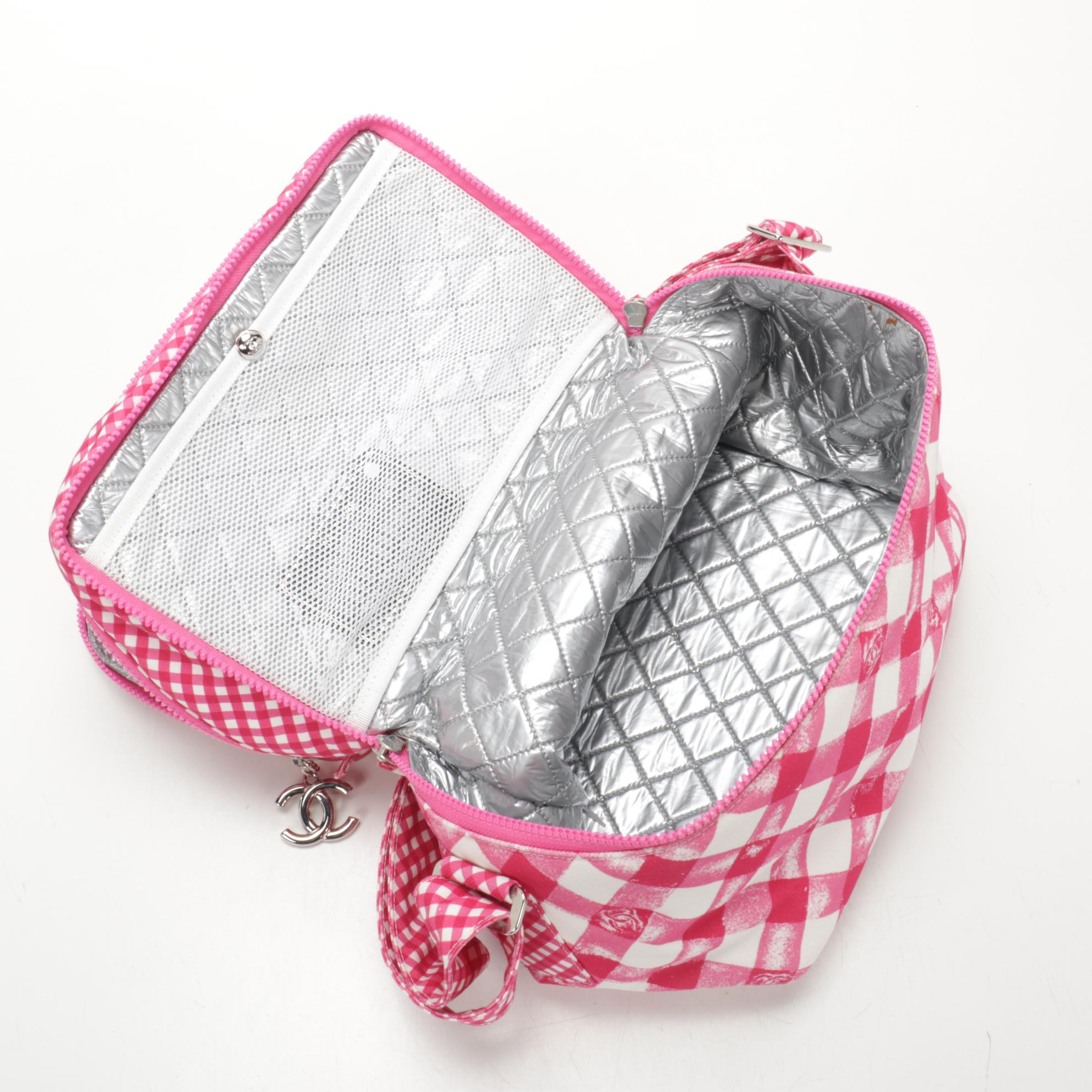 Chanel Medium Lunch Box Shoulder Bag in Pink Gingham Printed Canvas