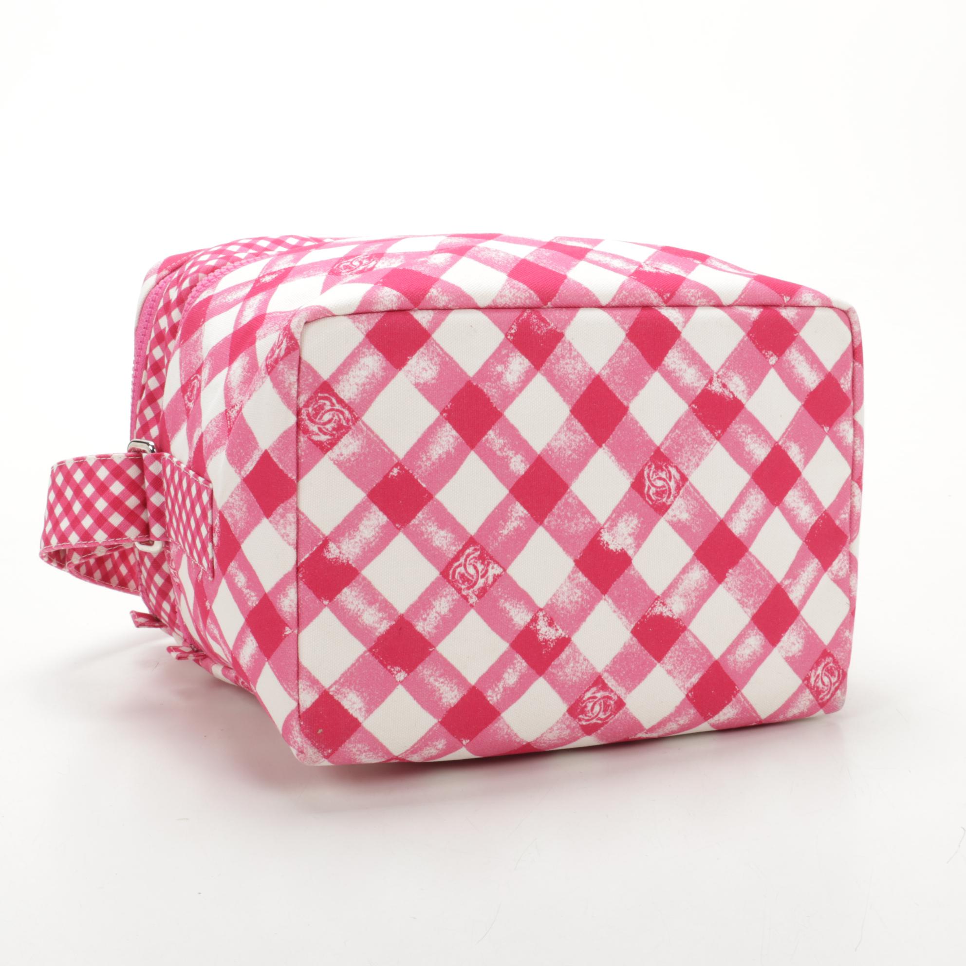 Chanel Medium Lunch Box Shoulder Bag in Pink Gingham Printed Canvas