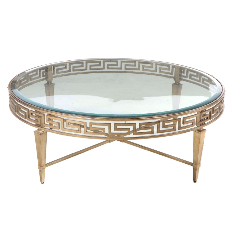 Neoclassical Style Gilt Metal and Glass Top Coffee Table