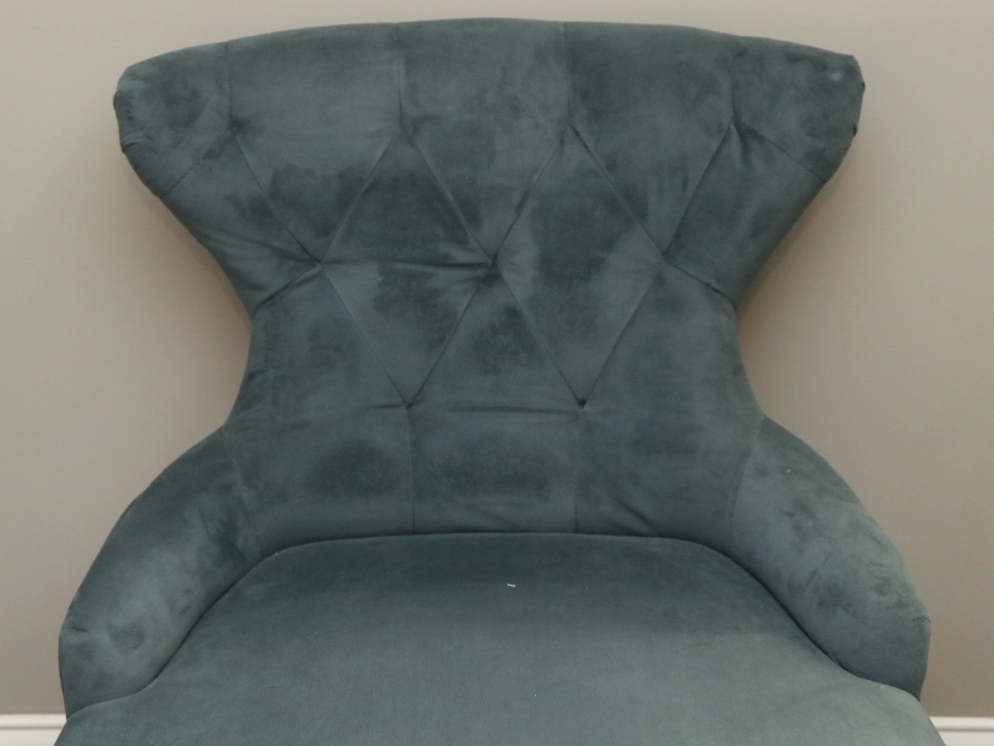 Teal Tufted Microfiber Slipper Chair with Pillow and Mirrored Side Table