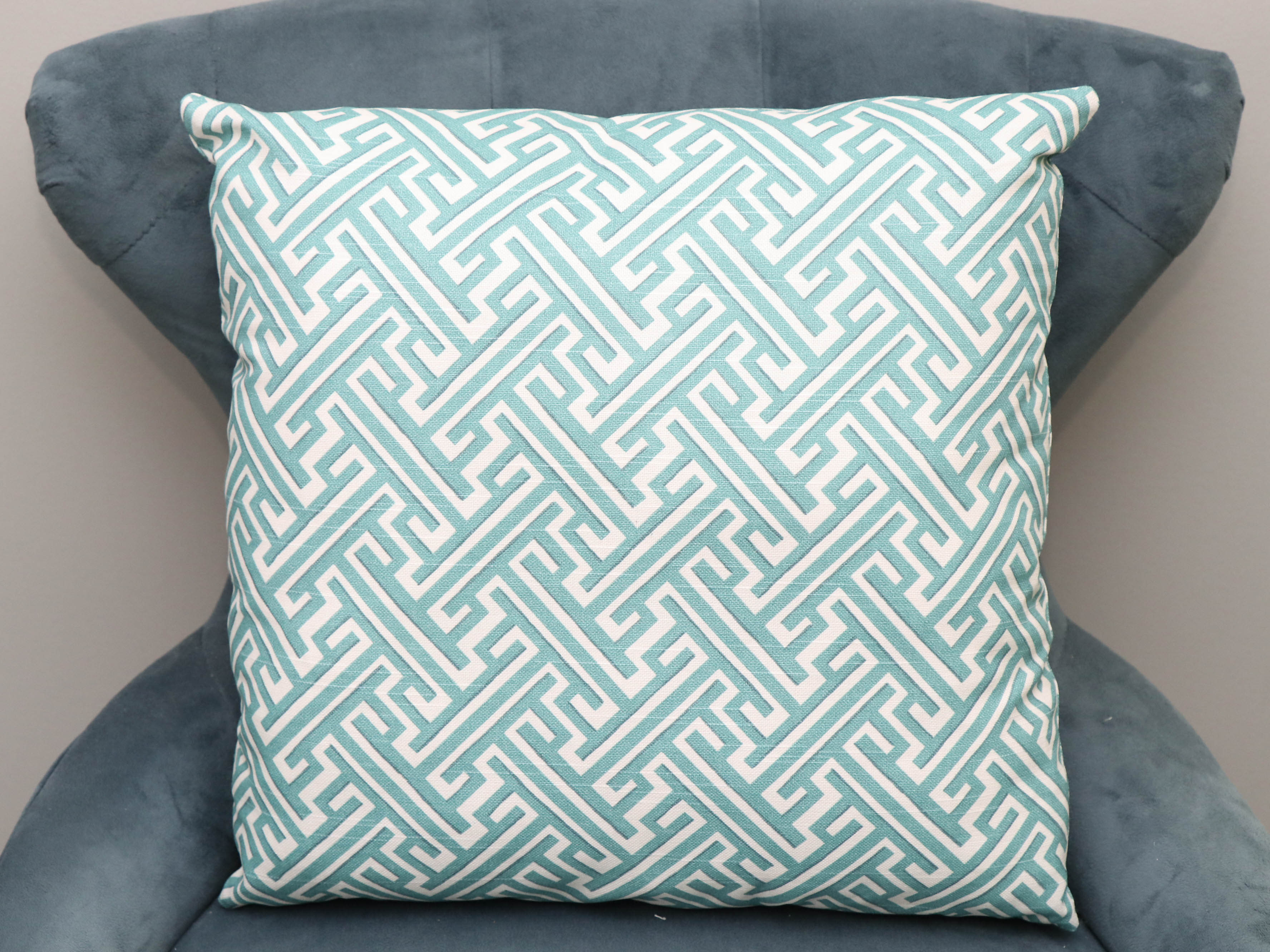 Teal Tufted Microfiber Slipper Chair with Pillow and Mirrored Side Table