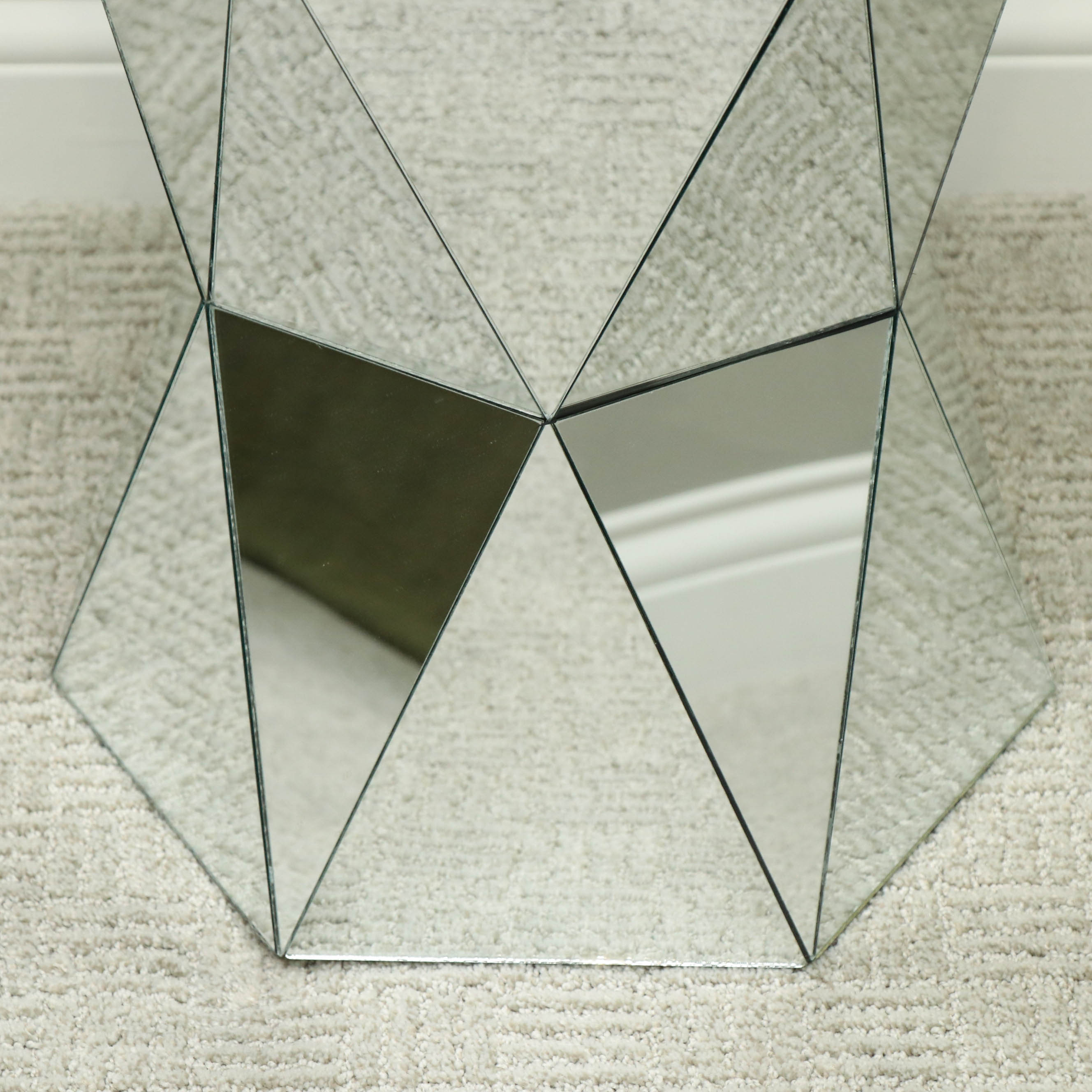 Teal Tufted Microfiber Slipper Chair with Pillow and Mirrored Side Table