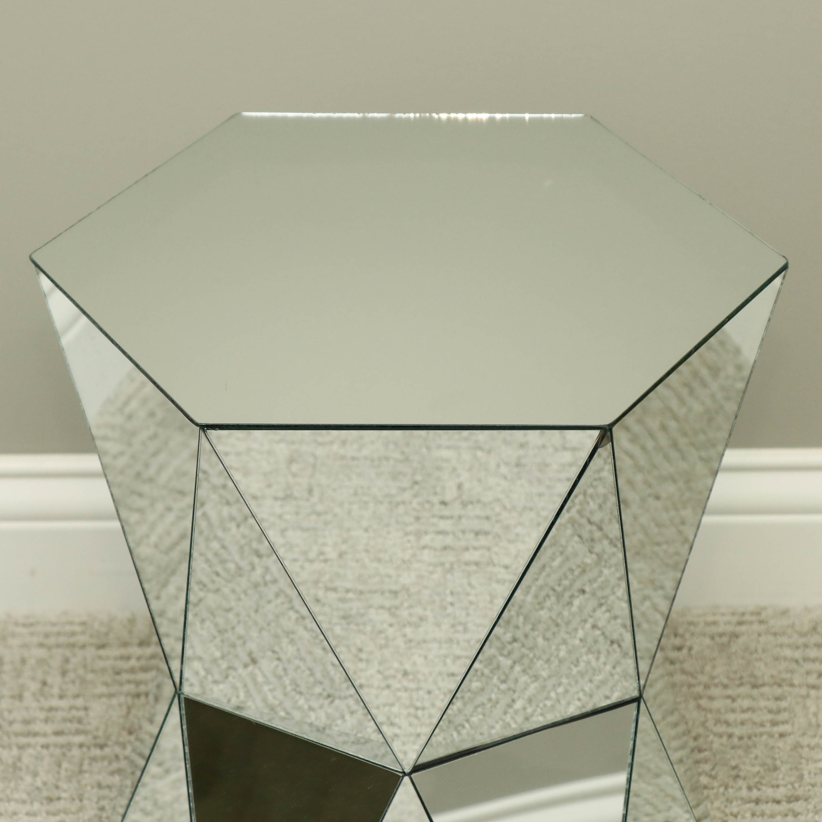 Teal Tufted Microfiber Slipper Chair with Pillow and Mirrored Side Table