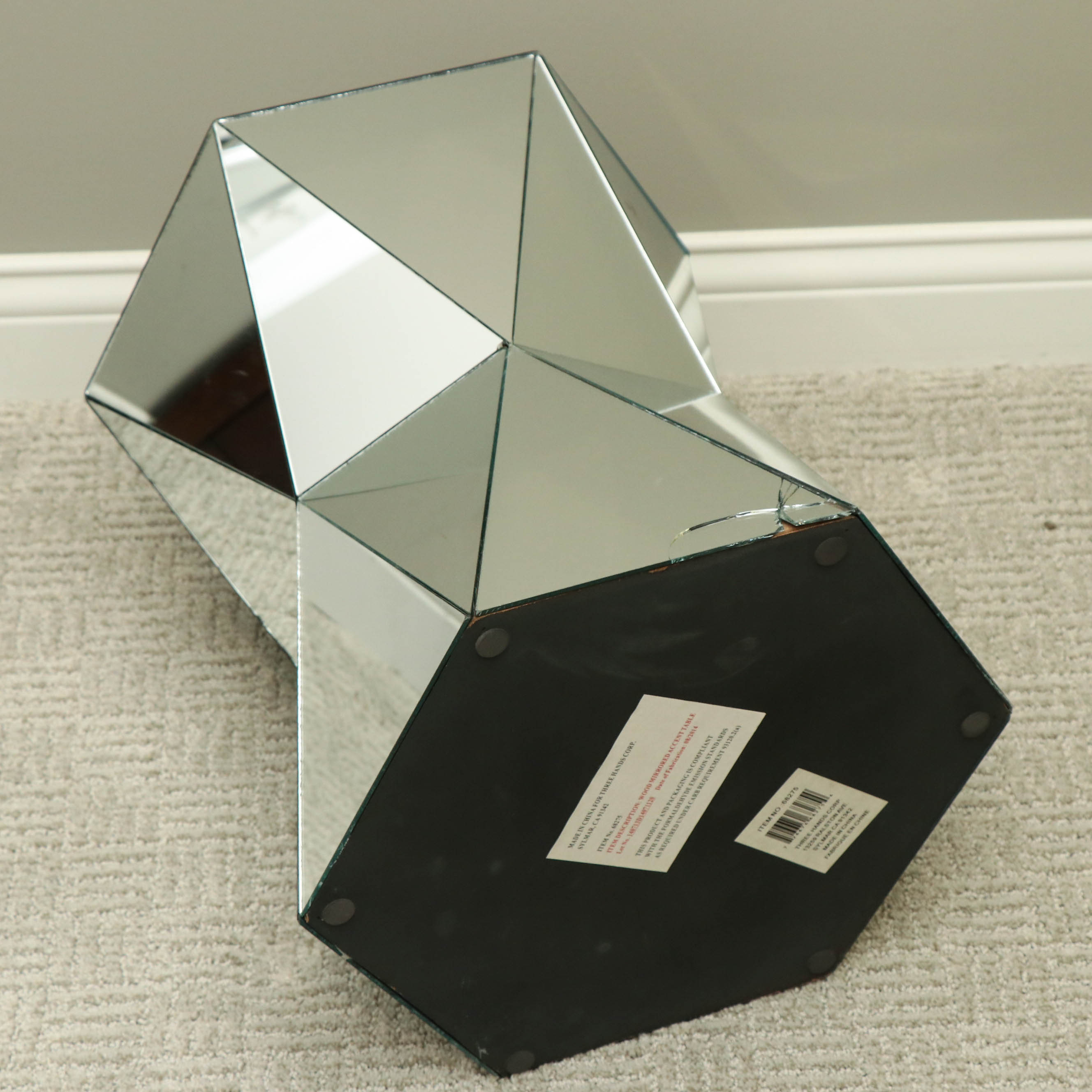 Teal Tufted Microfiber Slipper Chair with Pillow and Mirrored Side Table