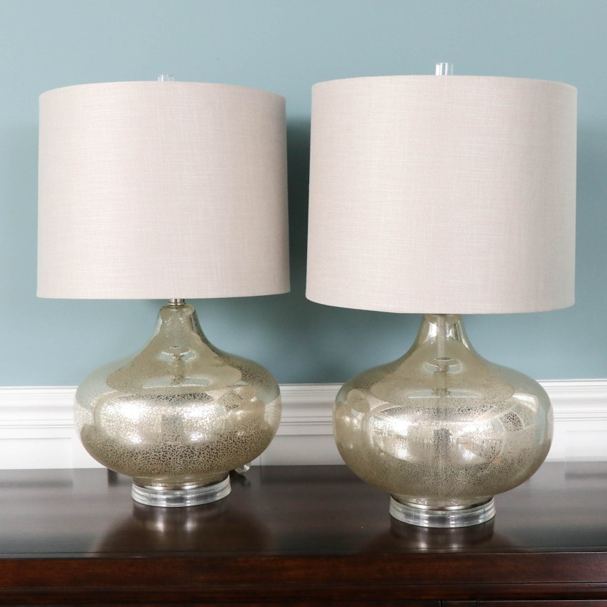 Mercury Glass Style Table Lamps with Fabric Drum Shades