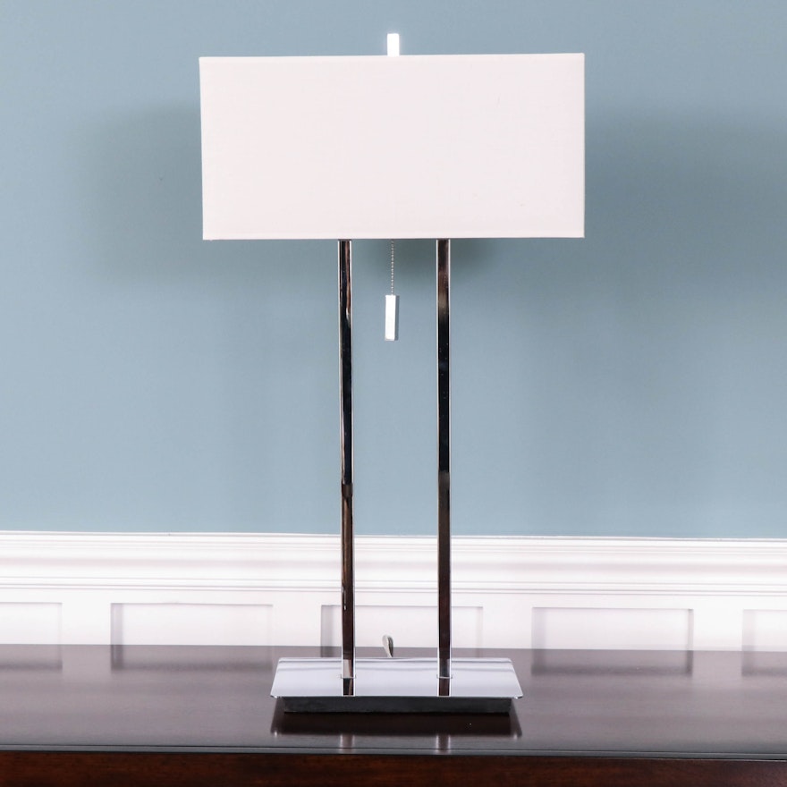 Linear Chrome Table Lamp with Fabric Shade