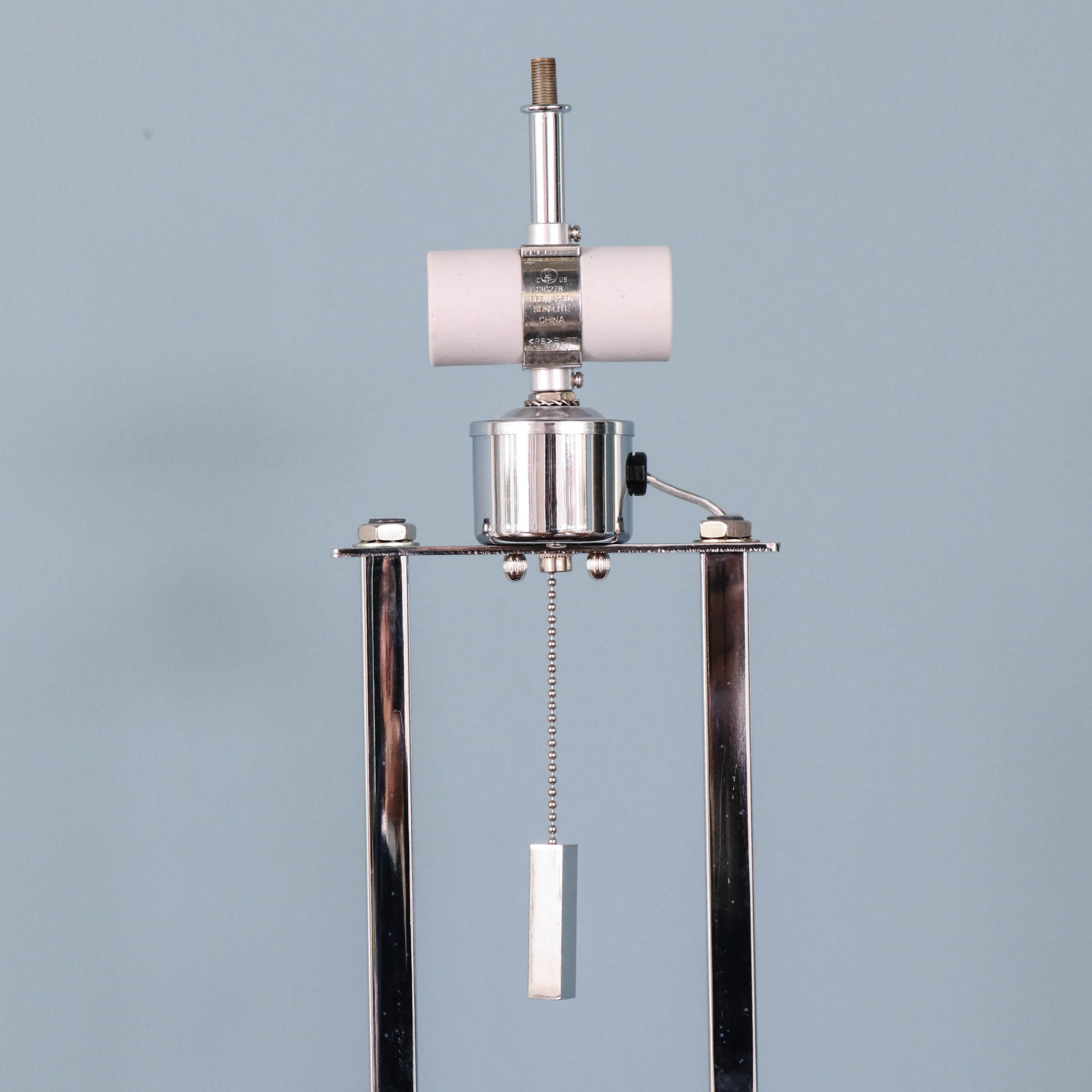 Linear Chrome Table Lamp with Fabric Shade