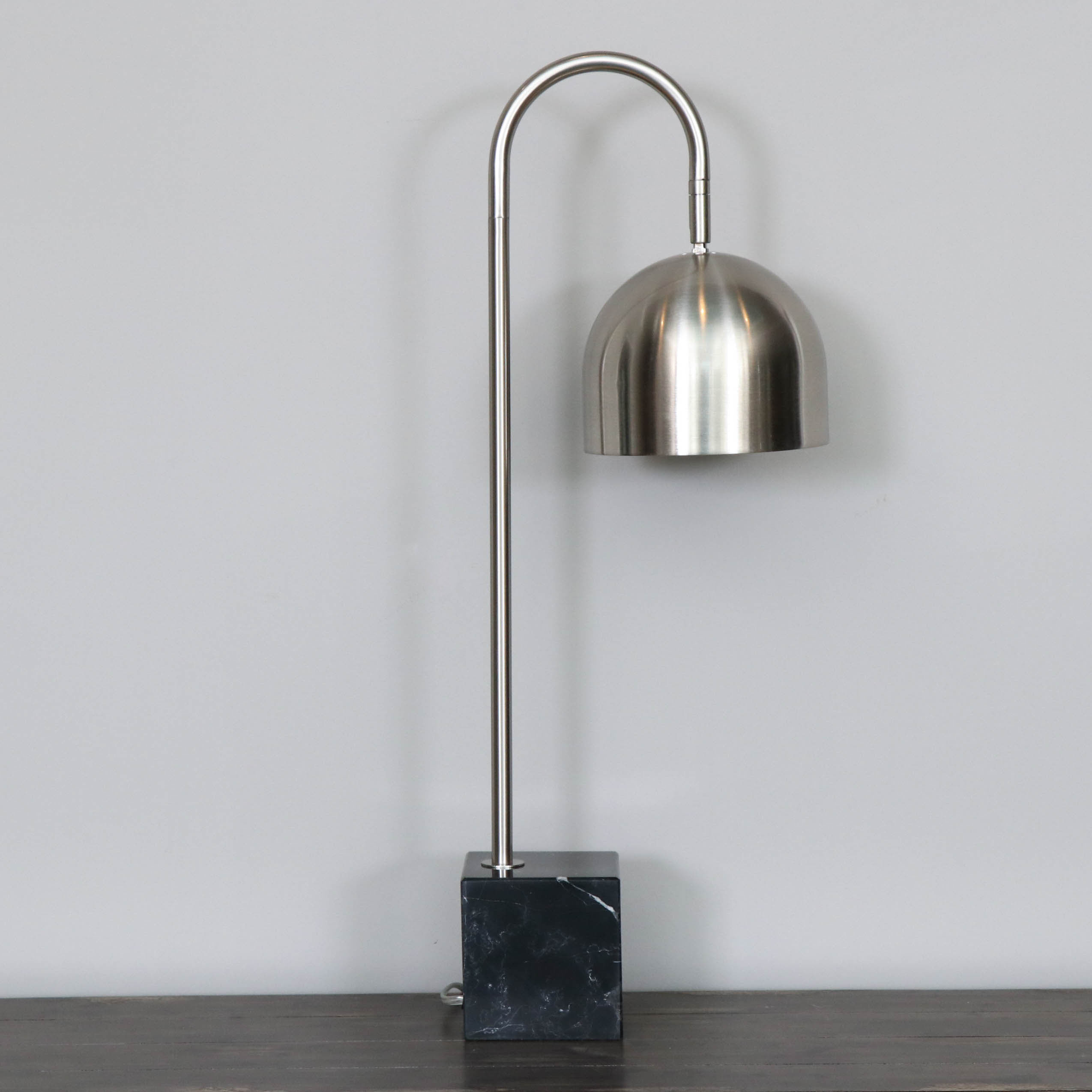 Brushed Chrome Arc Modern Desk Lamp with Marble Base