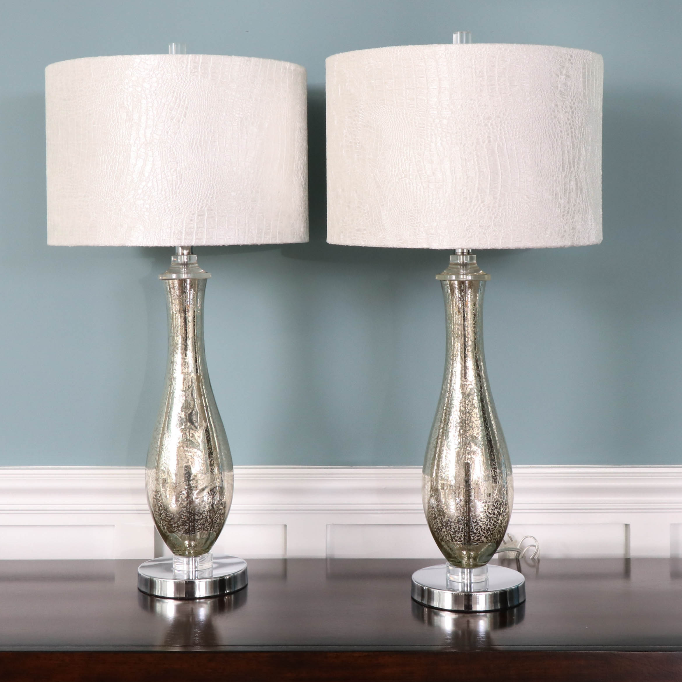 Mercury Glass Teardrop Style Table Lamps with Textured Fabric Shades