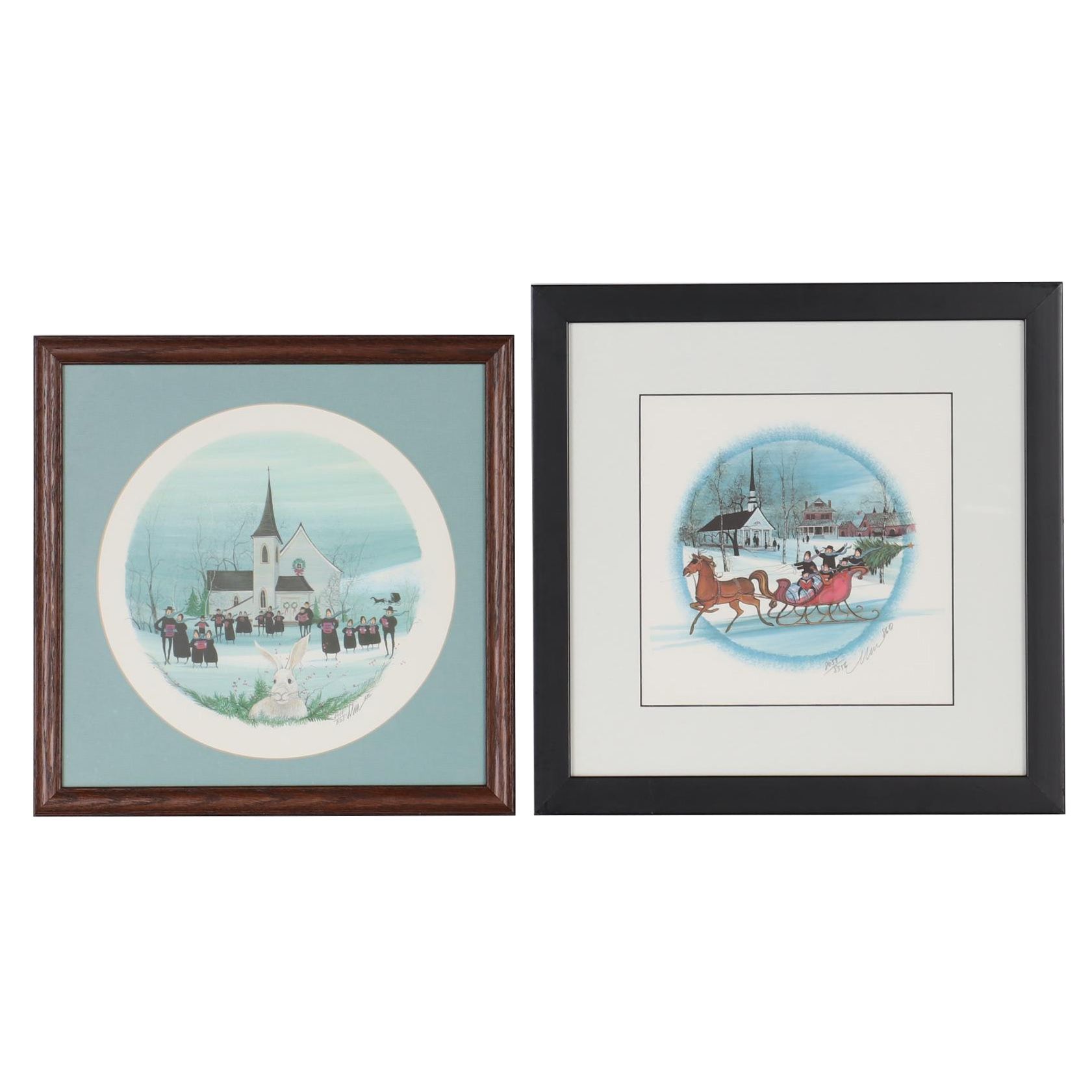 P. Buckley Moss Offset Lithographs of Winter Scenes, 1986 and 1988