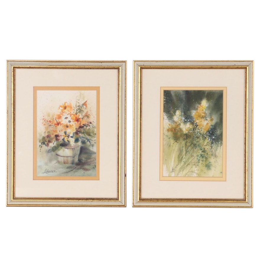 Lucile Geiser Floral Watercolor Paintings, Late 20th Century