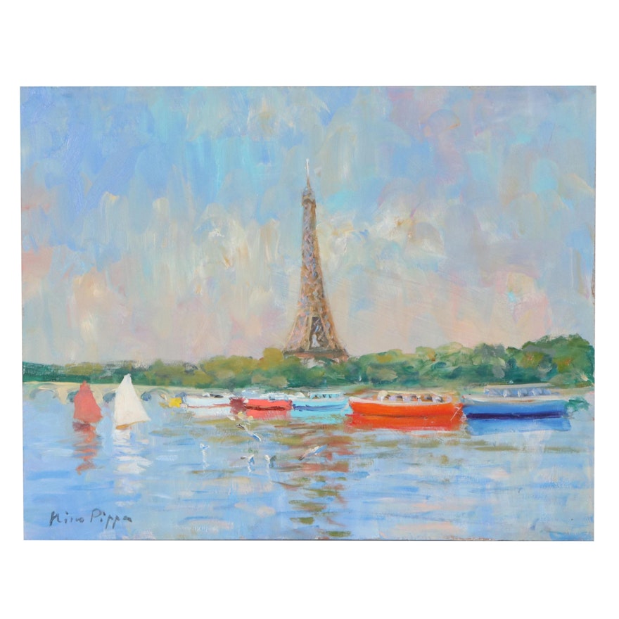 Nino Pippa Oil Painting "Paris - Reflections on the Seine," 2014