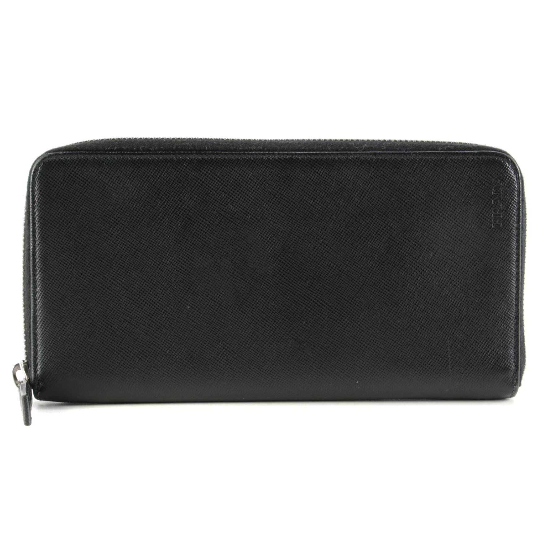 Prada Zip Around Wallet in Black Saffiano Leather