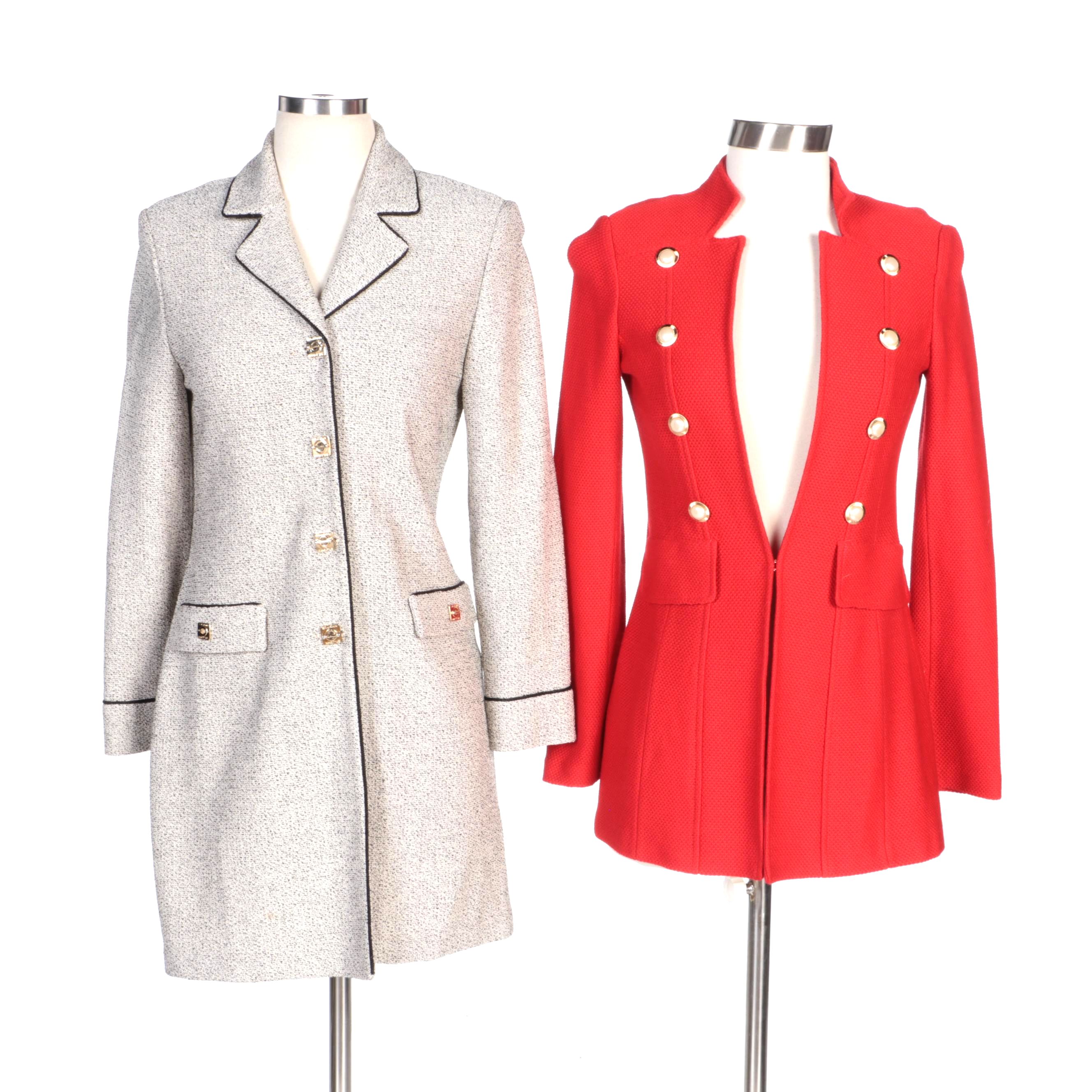 St. John Brand Red Knit Jacket and Black/White Knit Coat