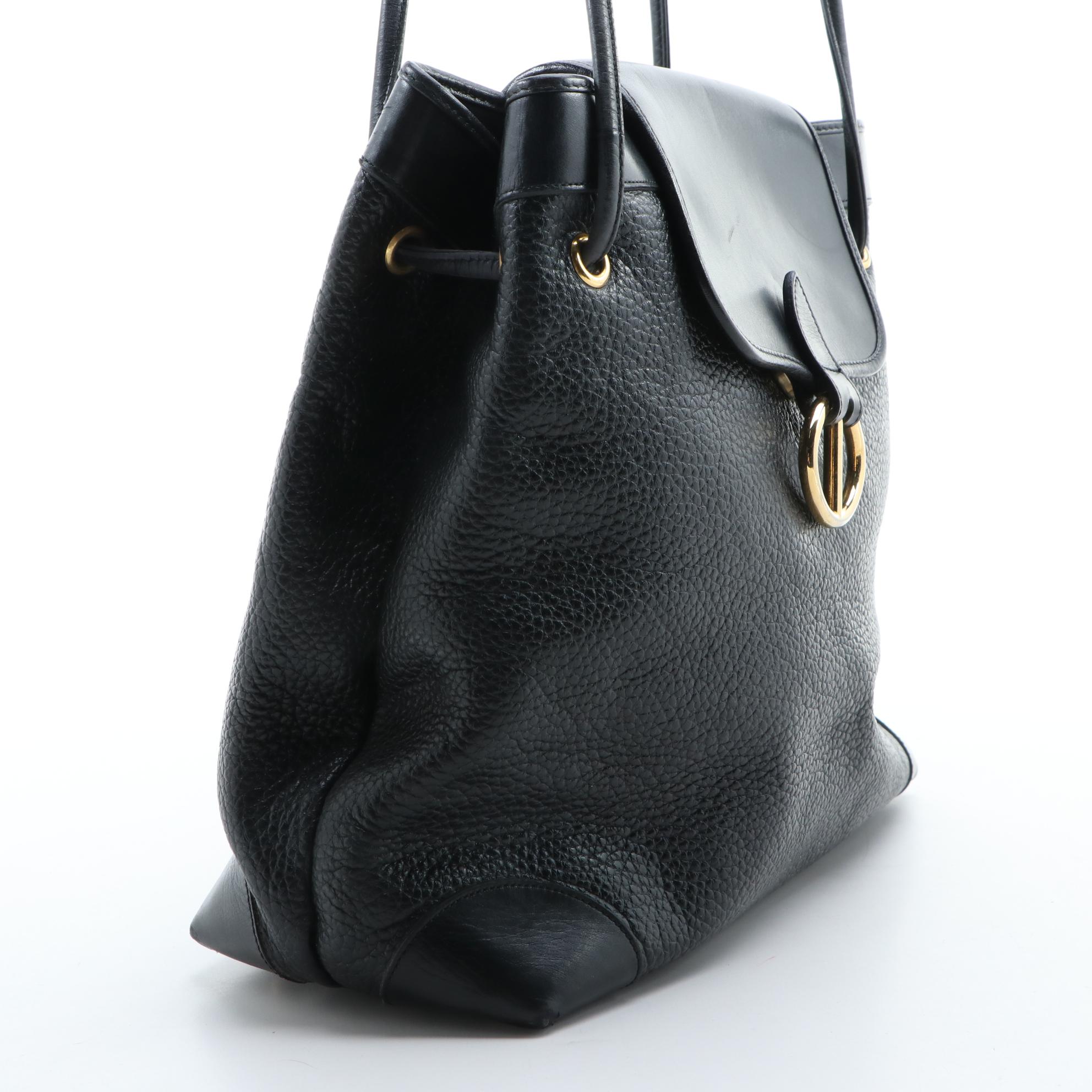 Christian Dior Black Grained Leather Shoulder Bag