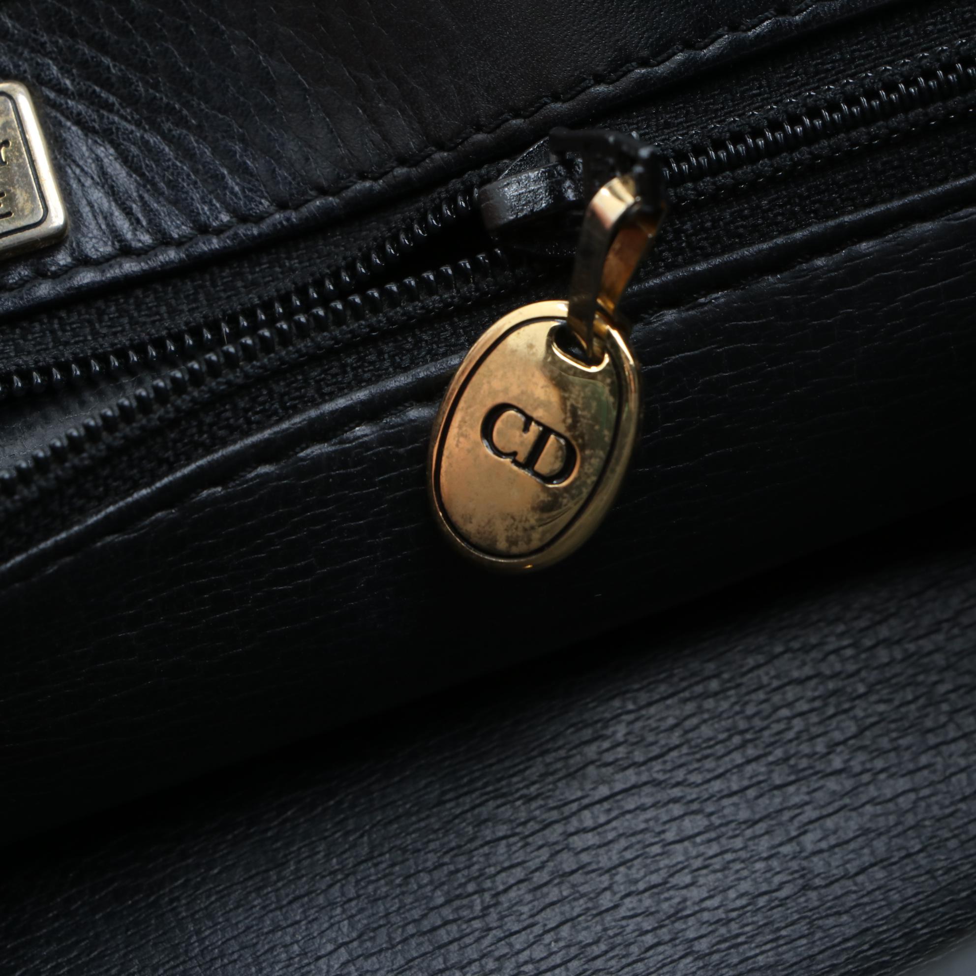 Christian Dior Black Grained Leather Shoulder Bag