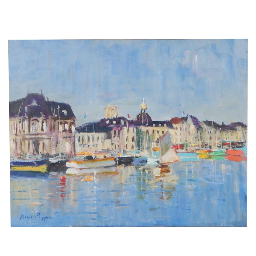 Nino Pippa Oil Painting "Normandy - Dieppe Old Harbor," 2014