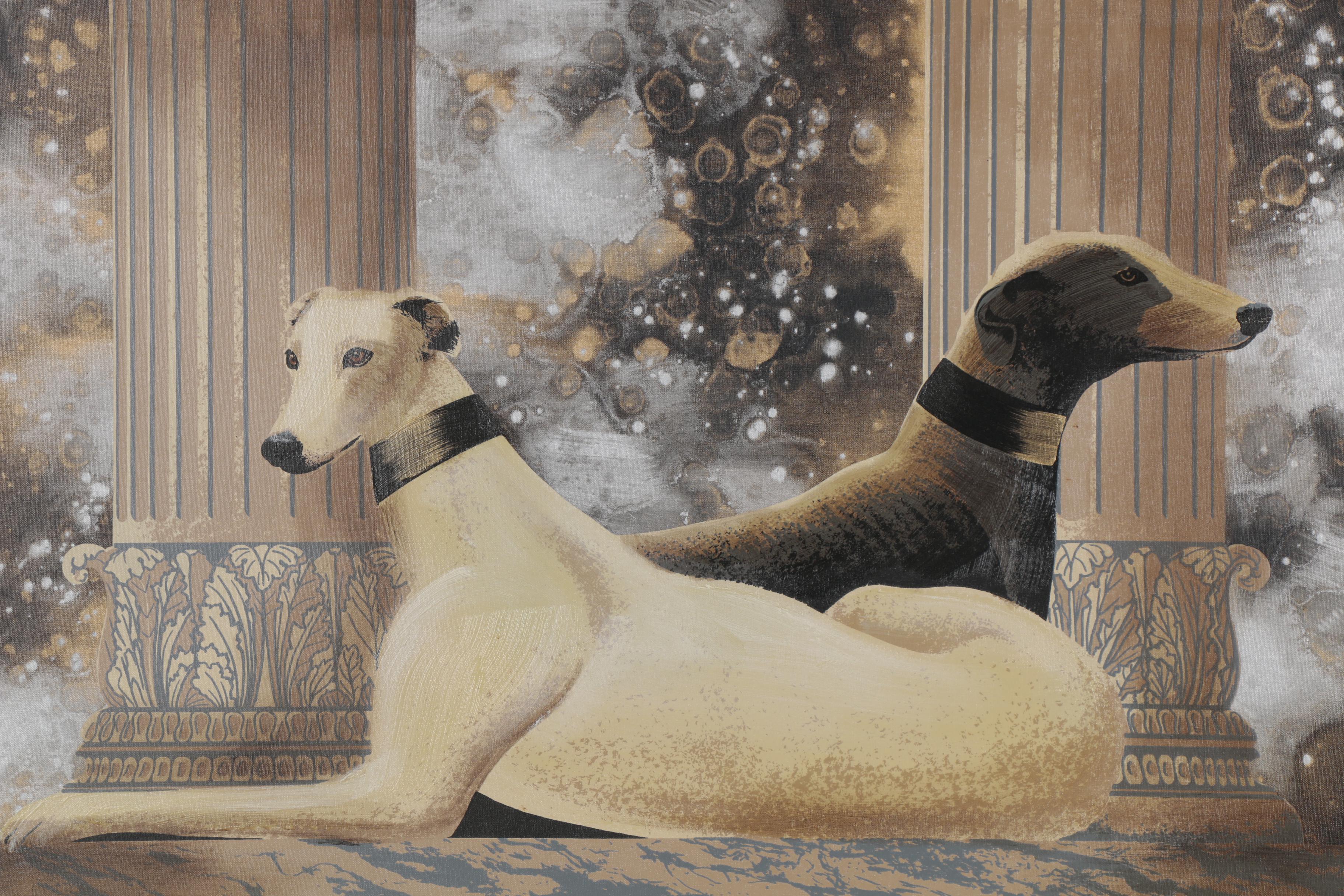 Van Stafford Oil Painting of Greyhounds, Late 20th to 21st Century
