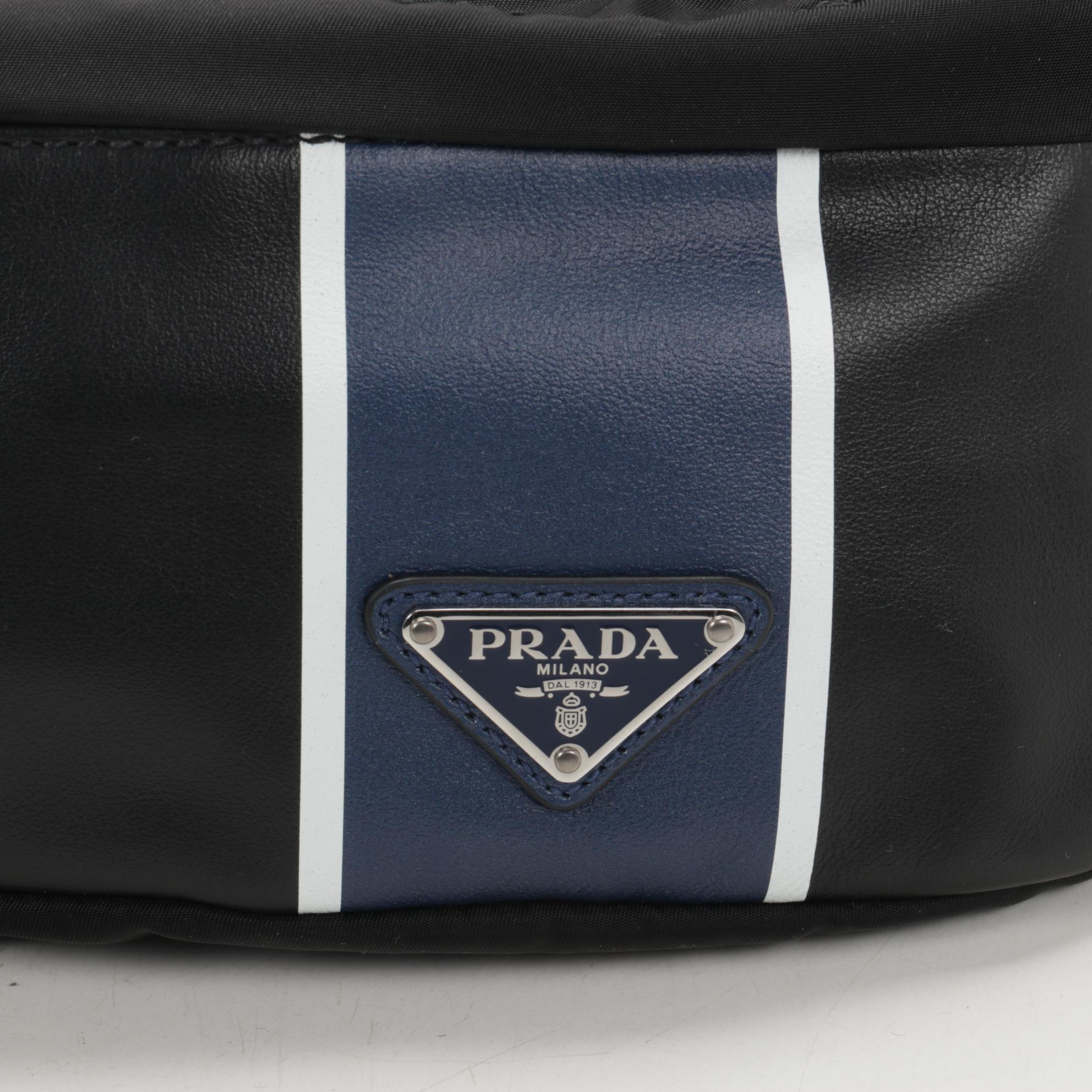 Prada Belt Bag in Printed Leather and Black Tessuto Nylon