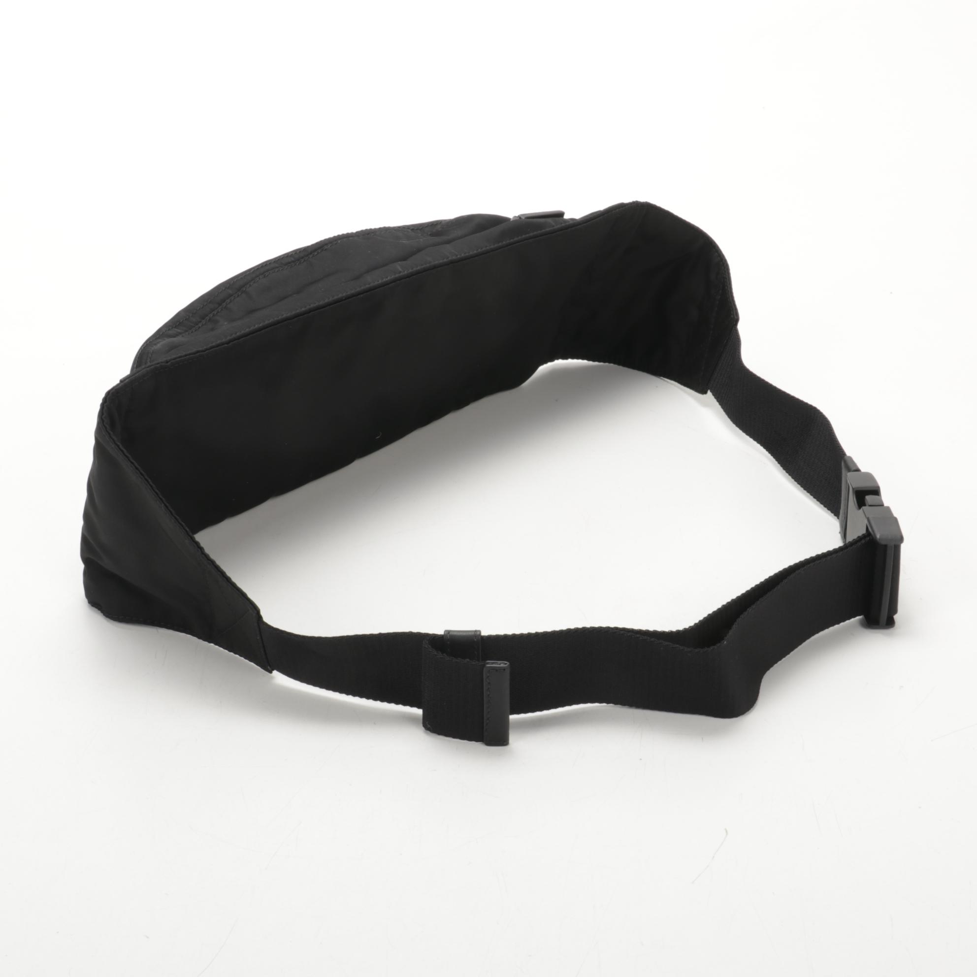 Prada Belt Bag in Printed Leather and Black Tessuto Nylon