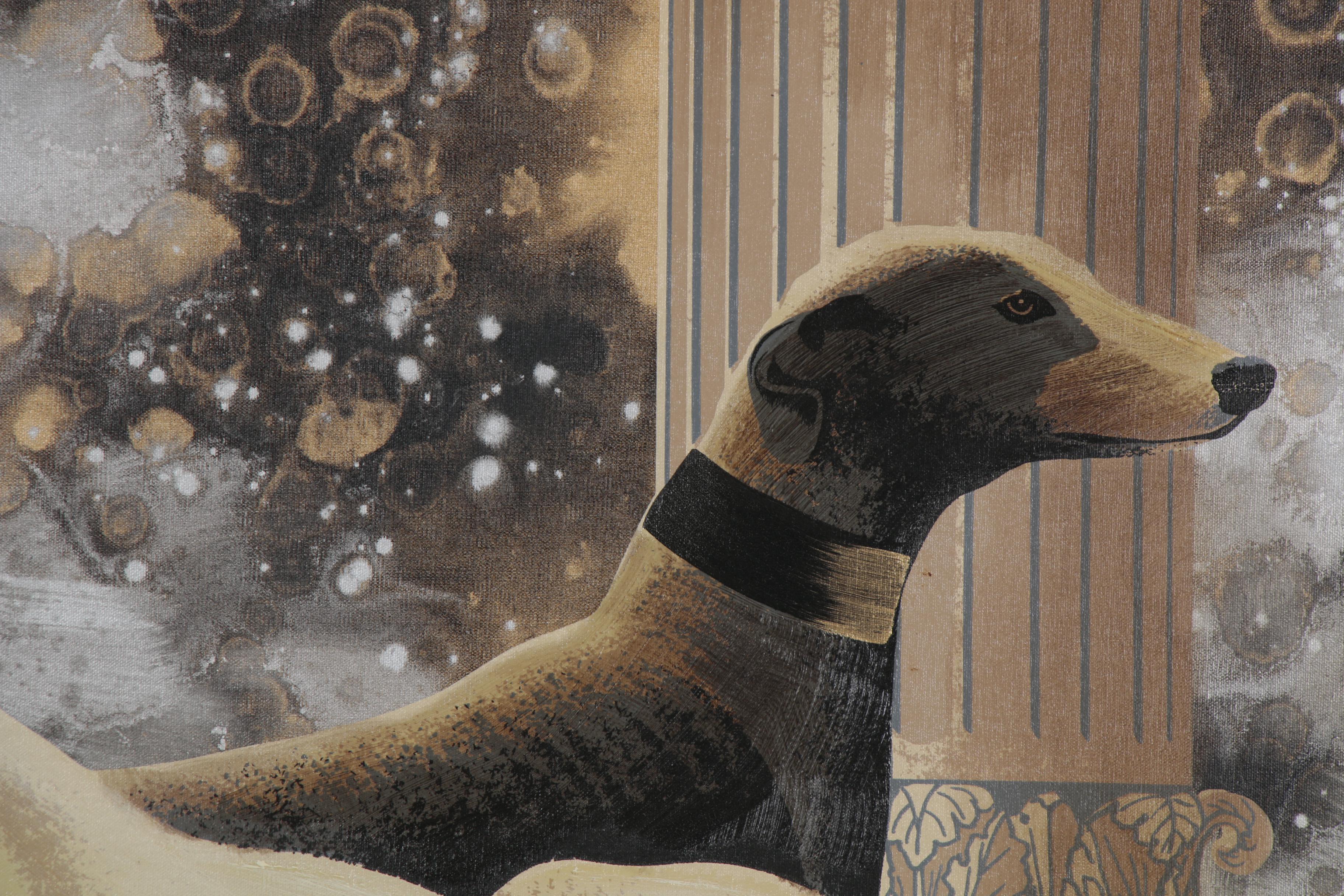 Van Stafford Oil Painting of Greyhounds, Late 20th to 21st Century