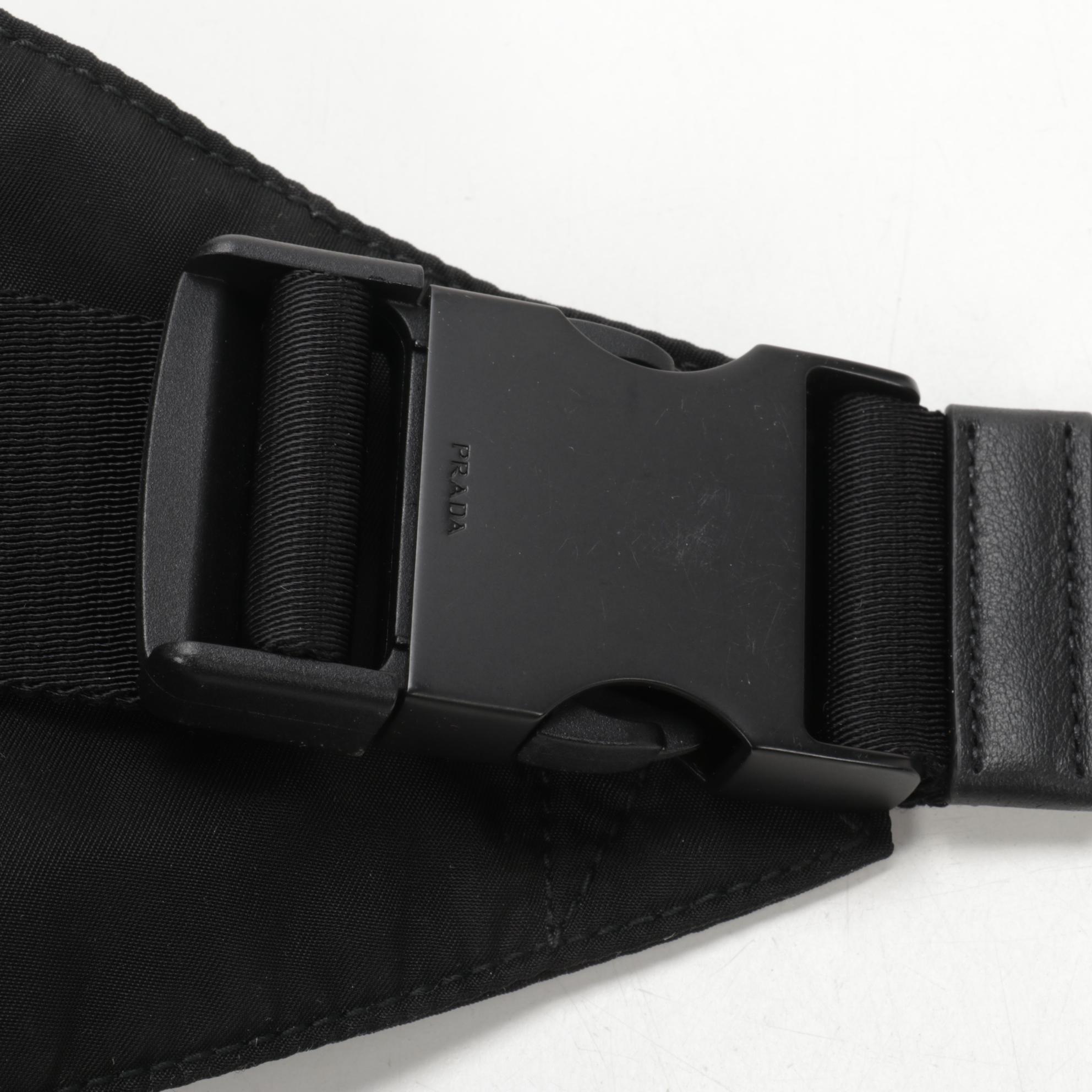 Prada Belt Bag in Printed Leather and Black Tessuto Nylon