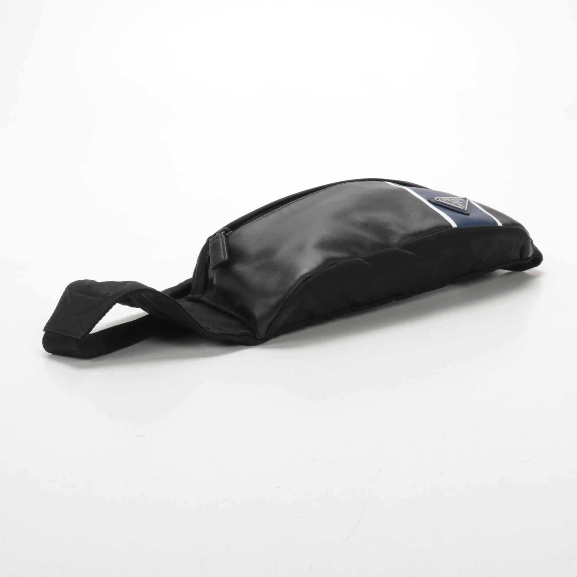 Prada Belt Bag in Printed Leather and Black Tessuto Nylon