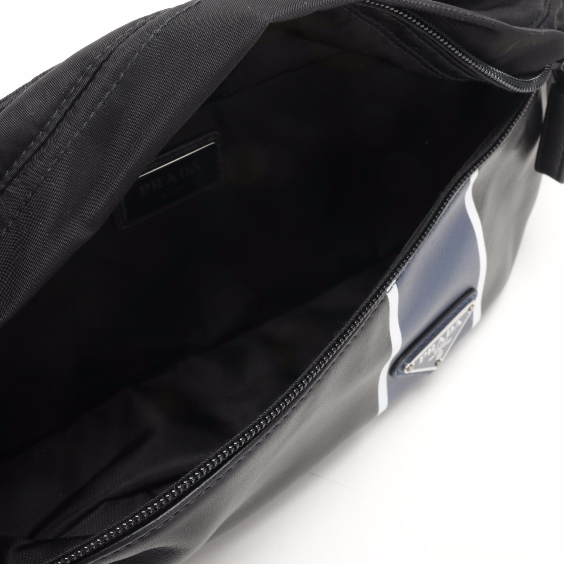 Prada Belt Bag in Printed Leather and Black Tessuto Nylon