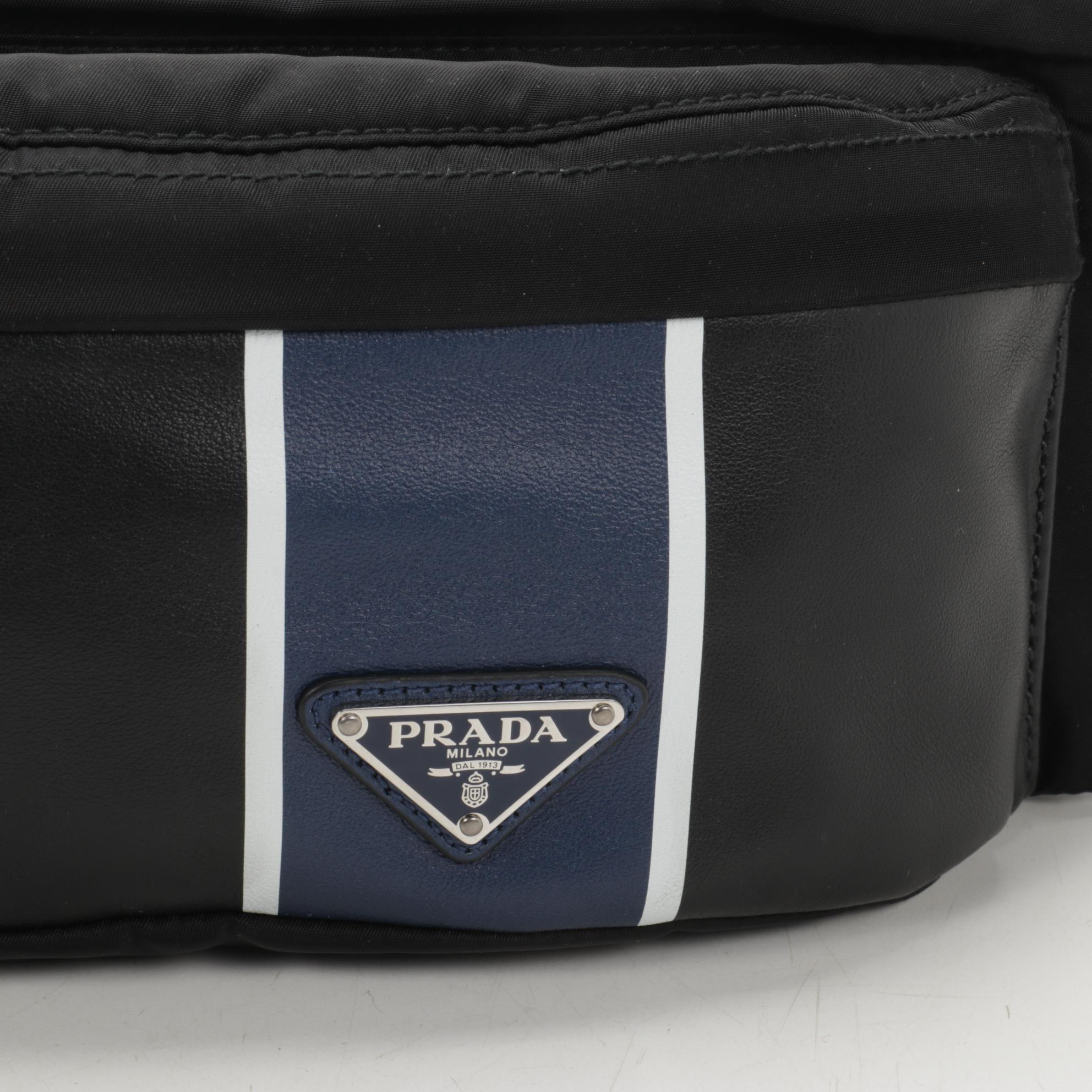 Prada Belt Bag in Printed Leather and Black Tessuto Nylon