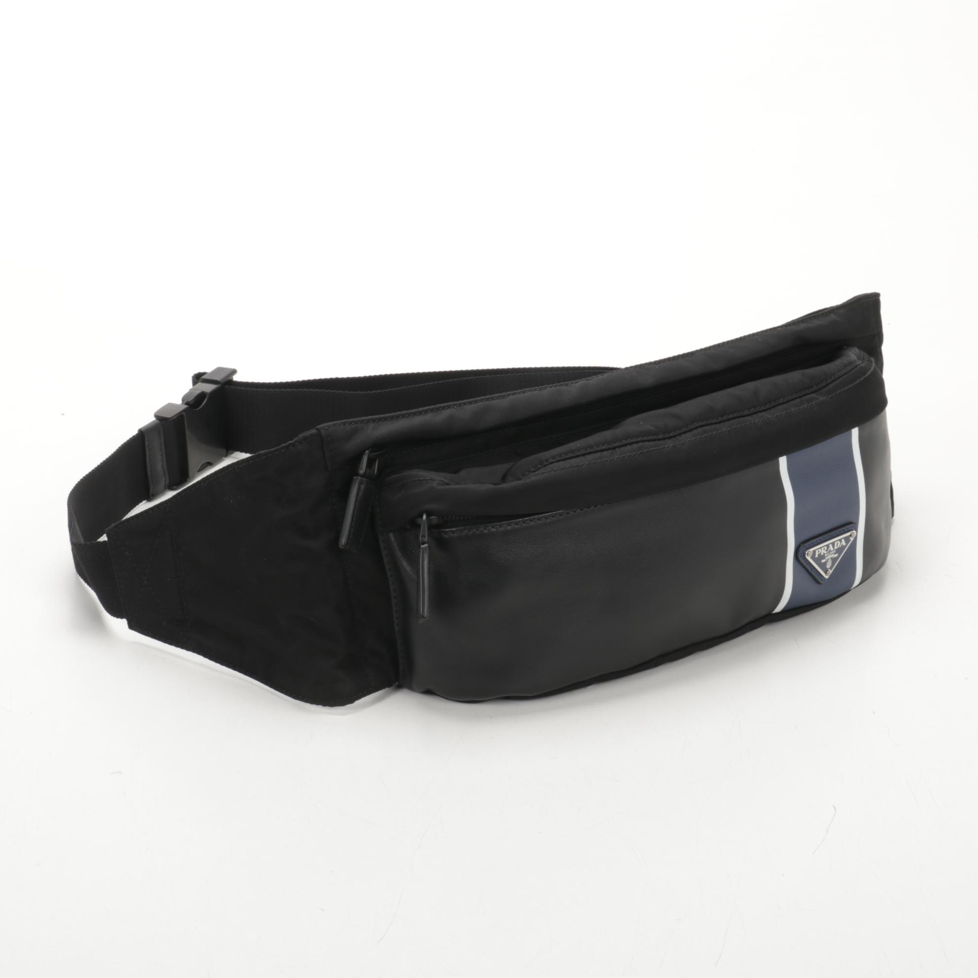 Prada Belt Bag in Printed Leather and Black Tessuto Nylon