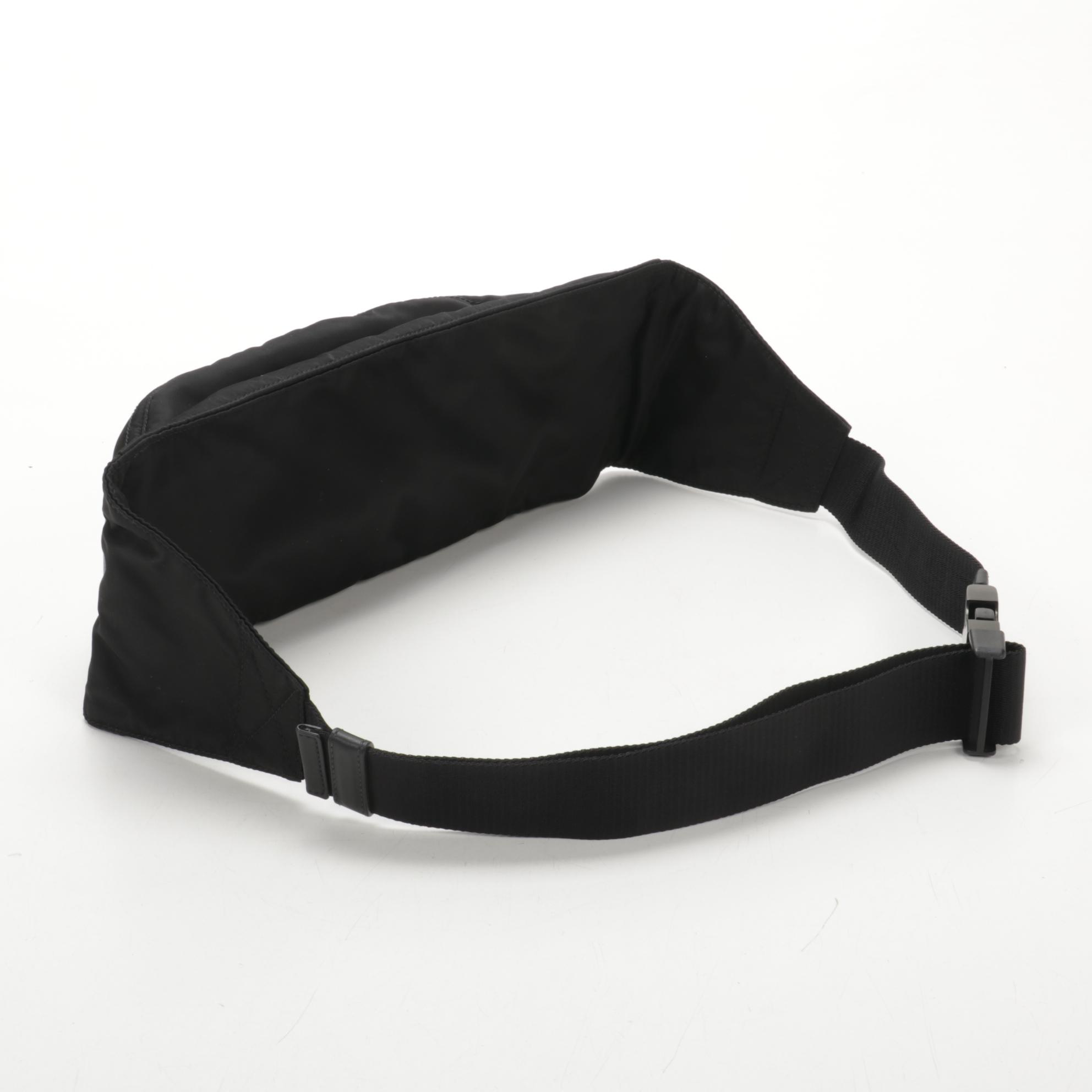 Prada Belt Bag in Printed Leather and Black Tessuto Nylon
