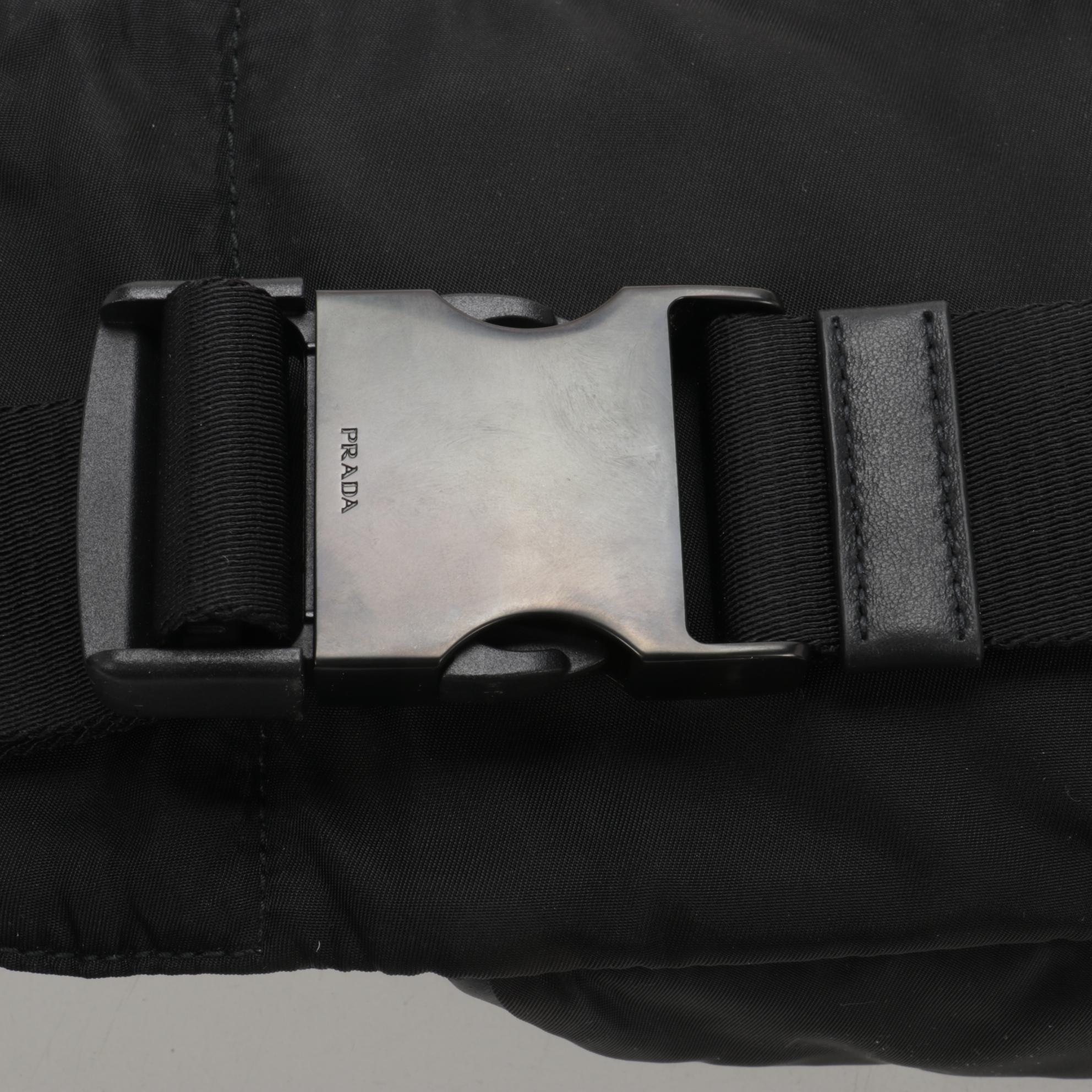 Prada Belt Bag in Printed Leather and Black Tessuto Nylon