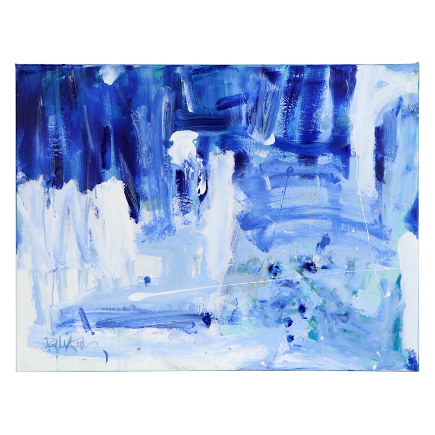 Robbie Kemper Abstract Acrylic Painting "Whites & Blues"