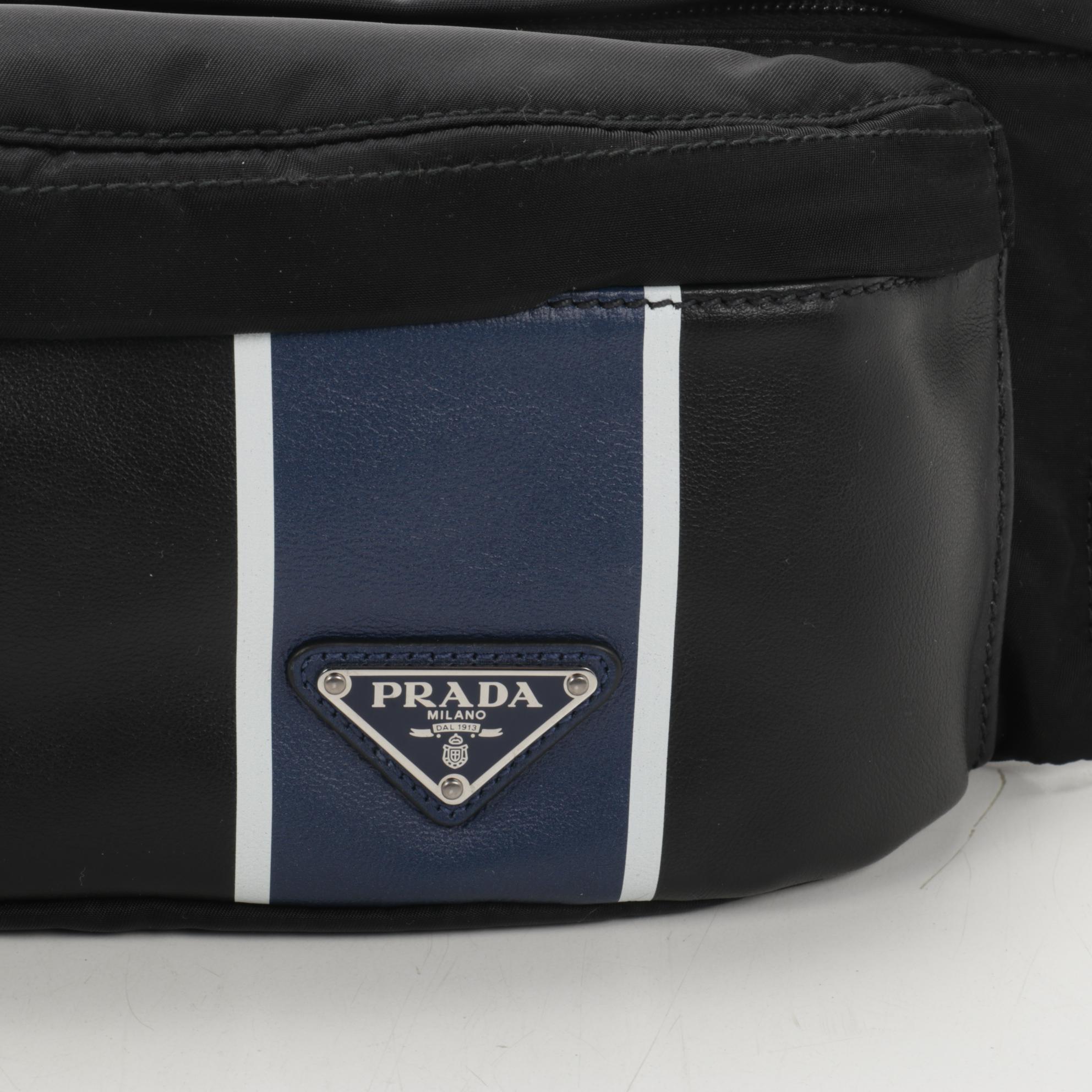 Prada Belt Bag in Printed Leather and Black Tessuto Nylon
