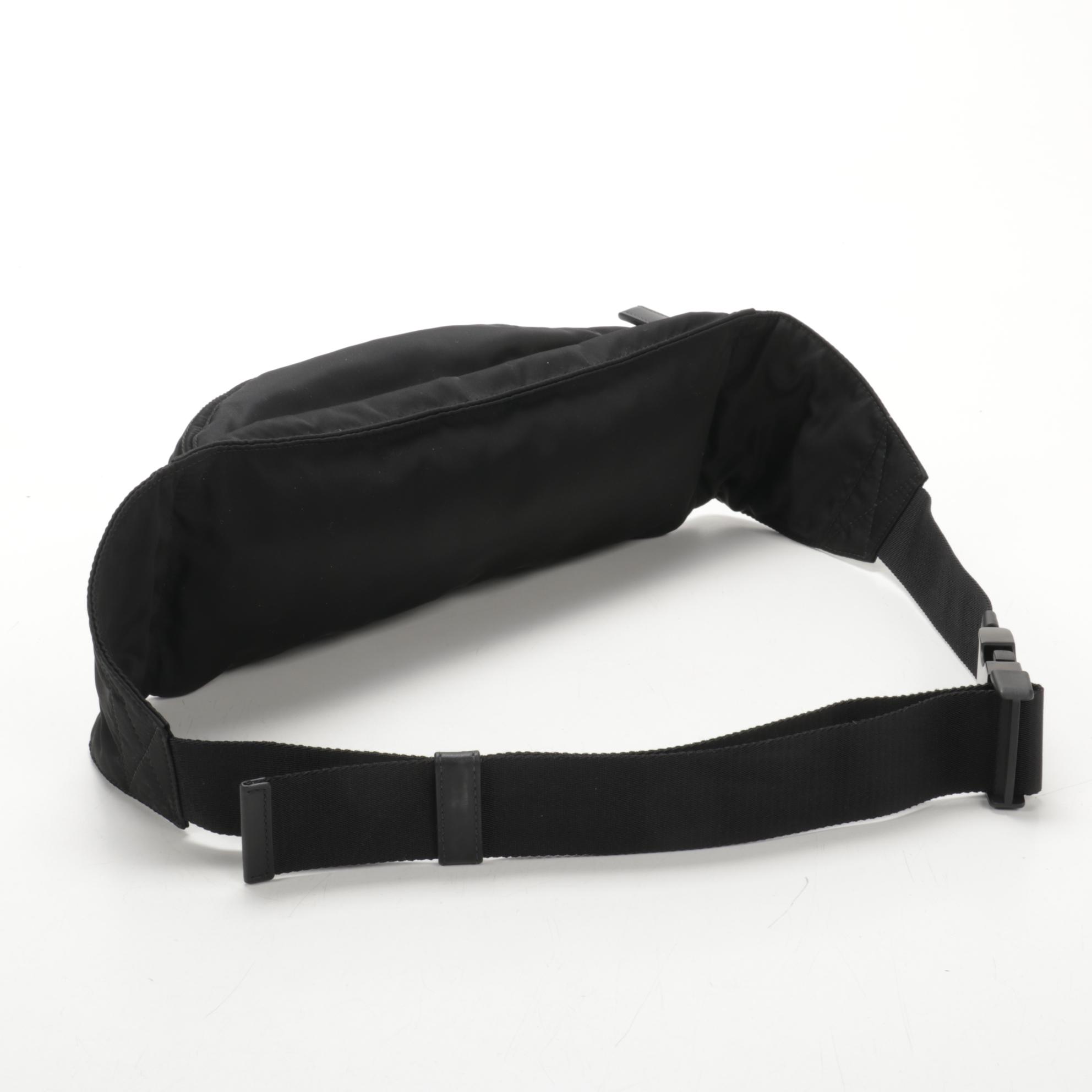 Prada Belt Bag in Printed Leather and Black Tessuto Nylon