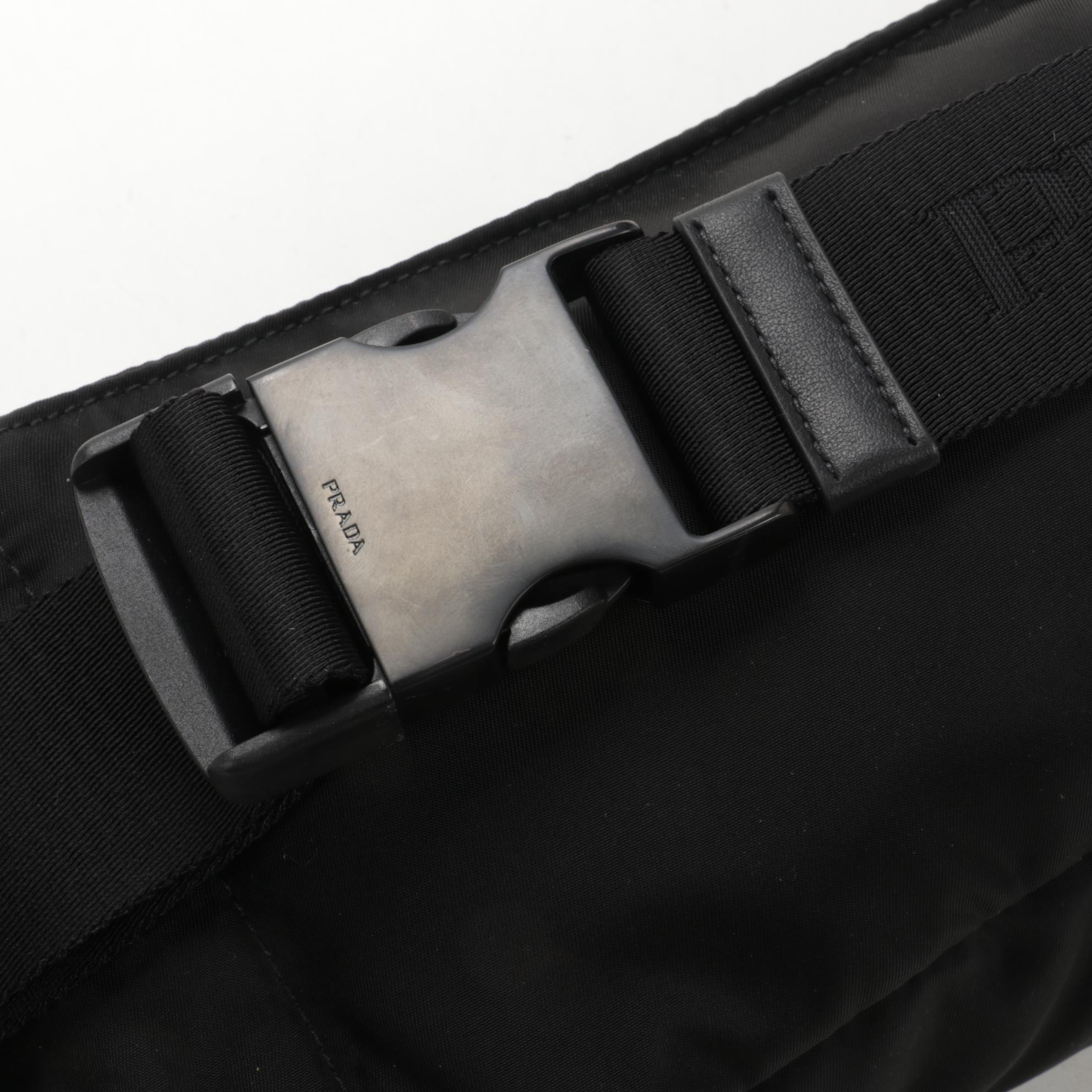 Prada Belt Bag in Printed Leather and Black Tessuto Nylon