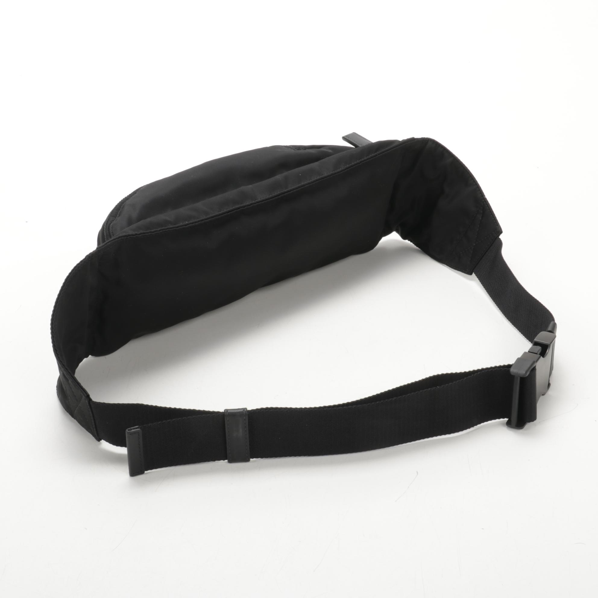 Prada Belt Bag in Printed Leather and Black Tessuto Nylon