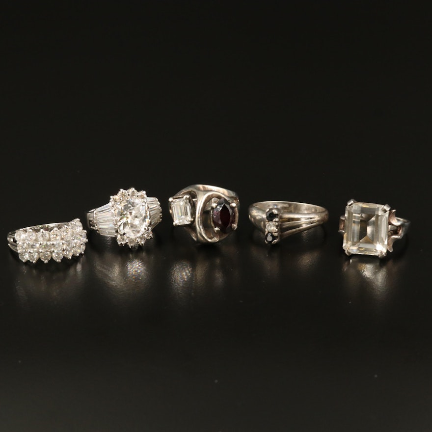 Sterling Rings with Garnet, Sapphire and Cubic Zirconia