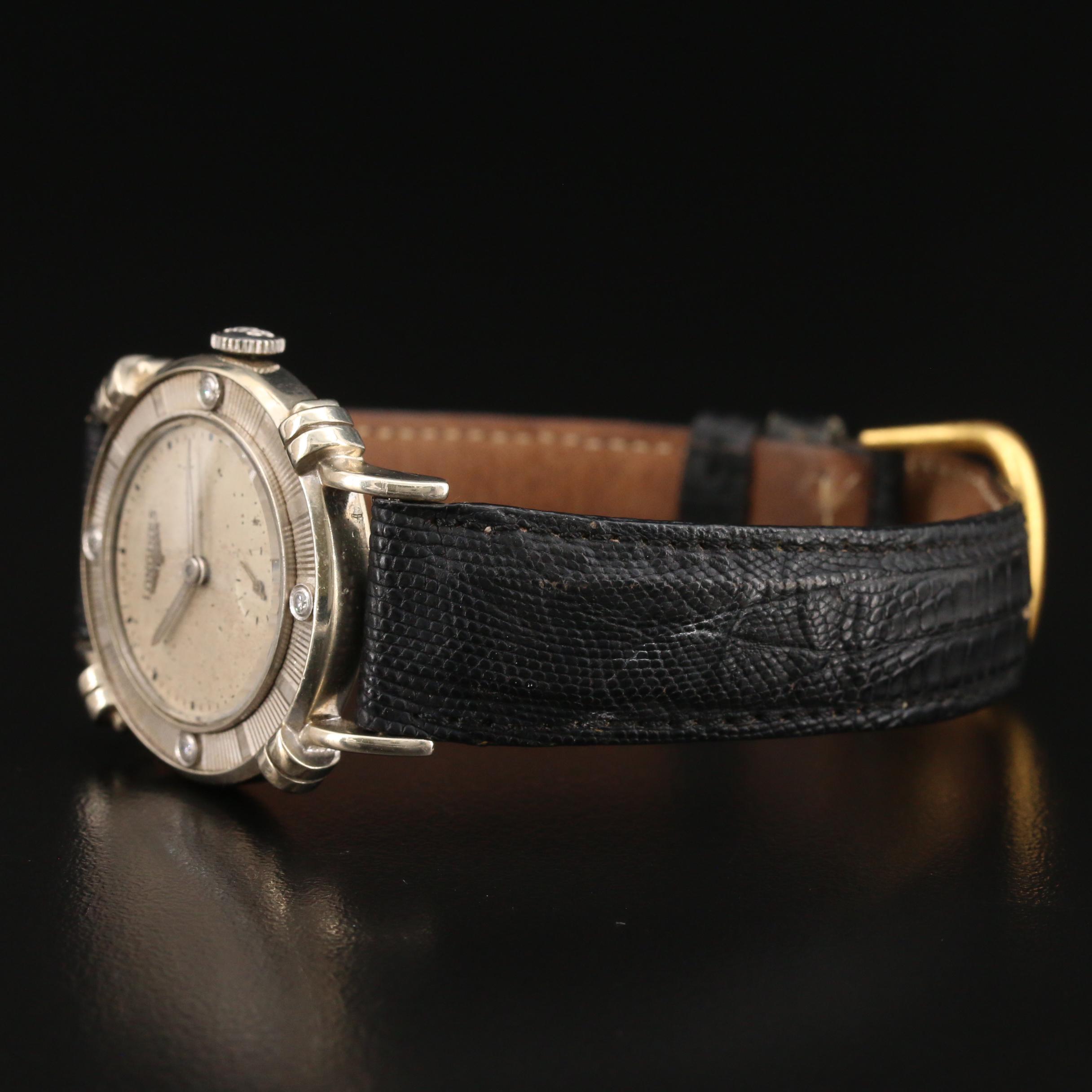 1949 Longines Anniversary 14K White Gold and Diamond Stem Wind Watch