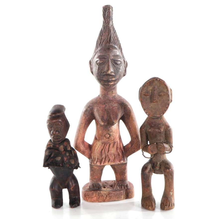 Ngbaka, Teke, and Yoruba Style Carved Wood Figures, Central and West Africa